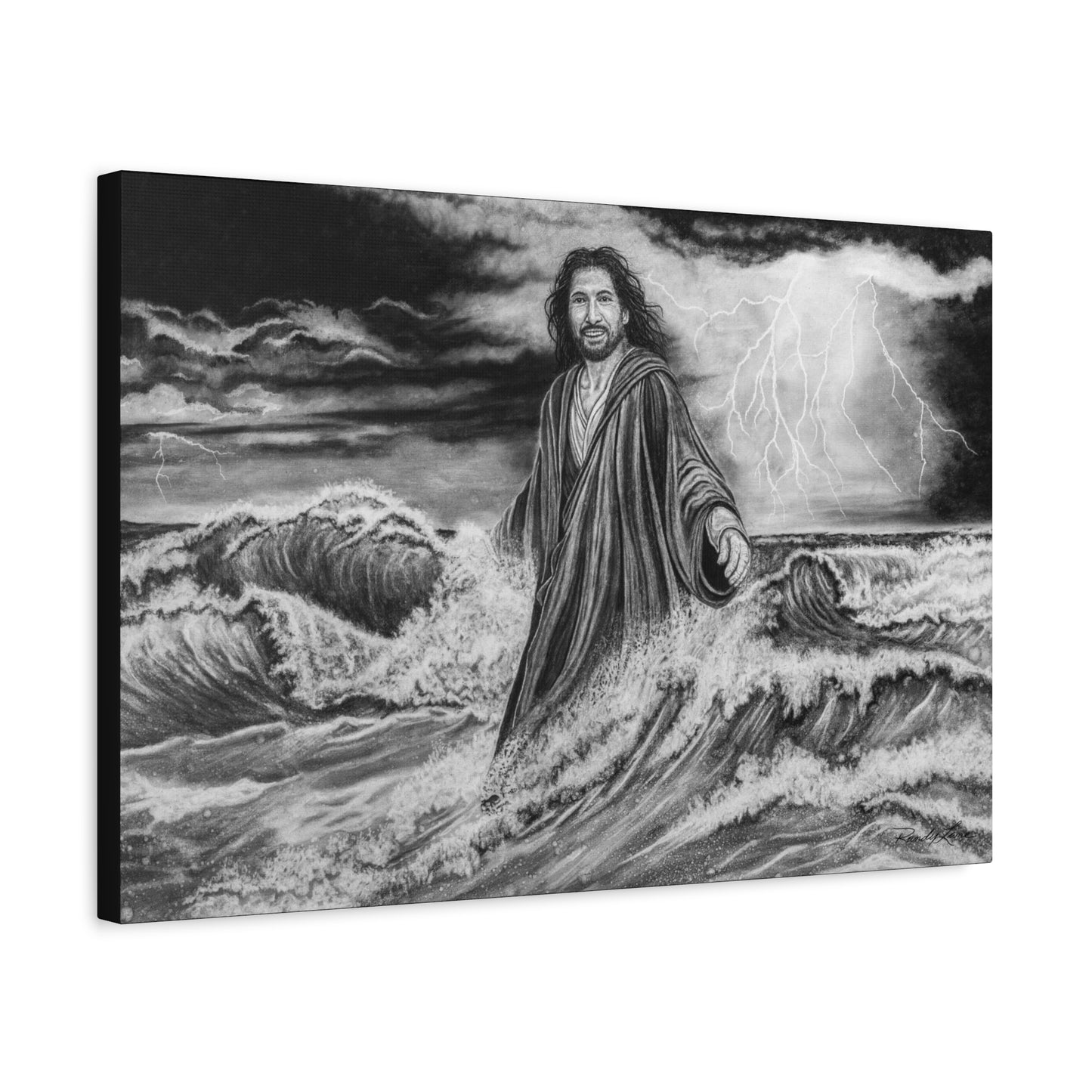 View from the Boat, Jesus Walking on Water Painting, Matte Stretched Canvas Wall Art