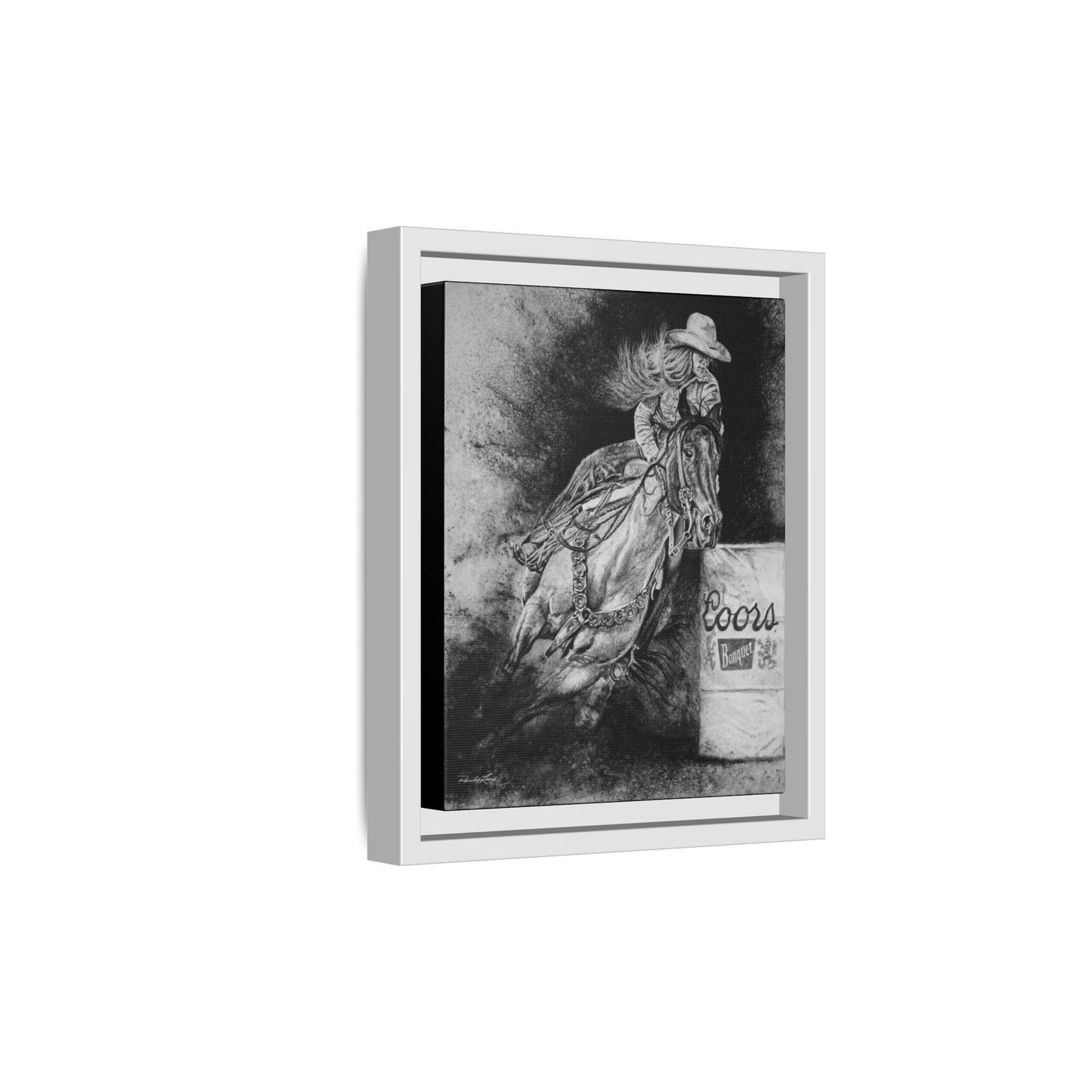 Sophie's Run. Rodeo Barrel Racer Framed Stretched Canvas Art