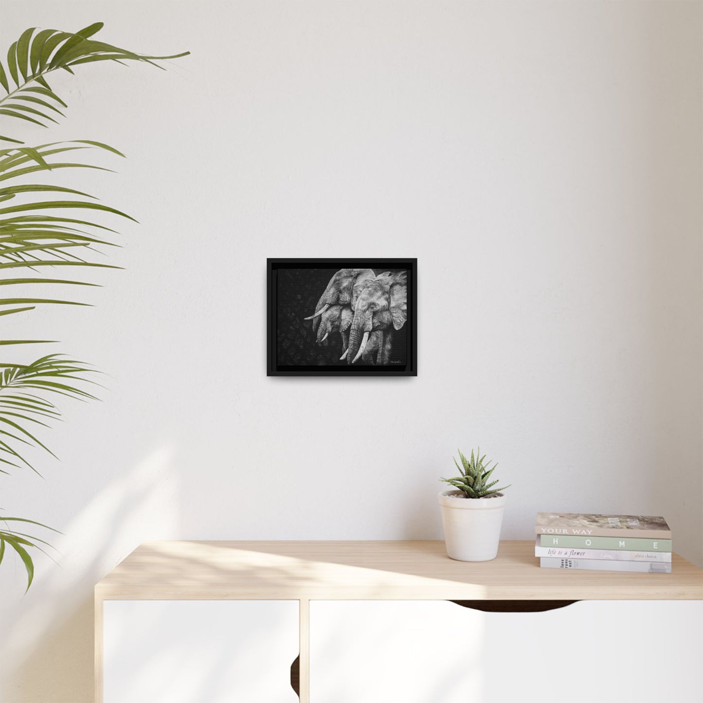 Brushland Bond. Elephant Art Framed Stretched Matte Canvas Print