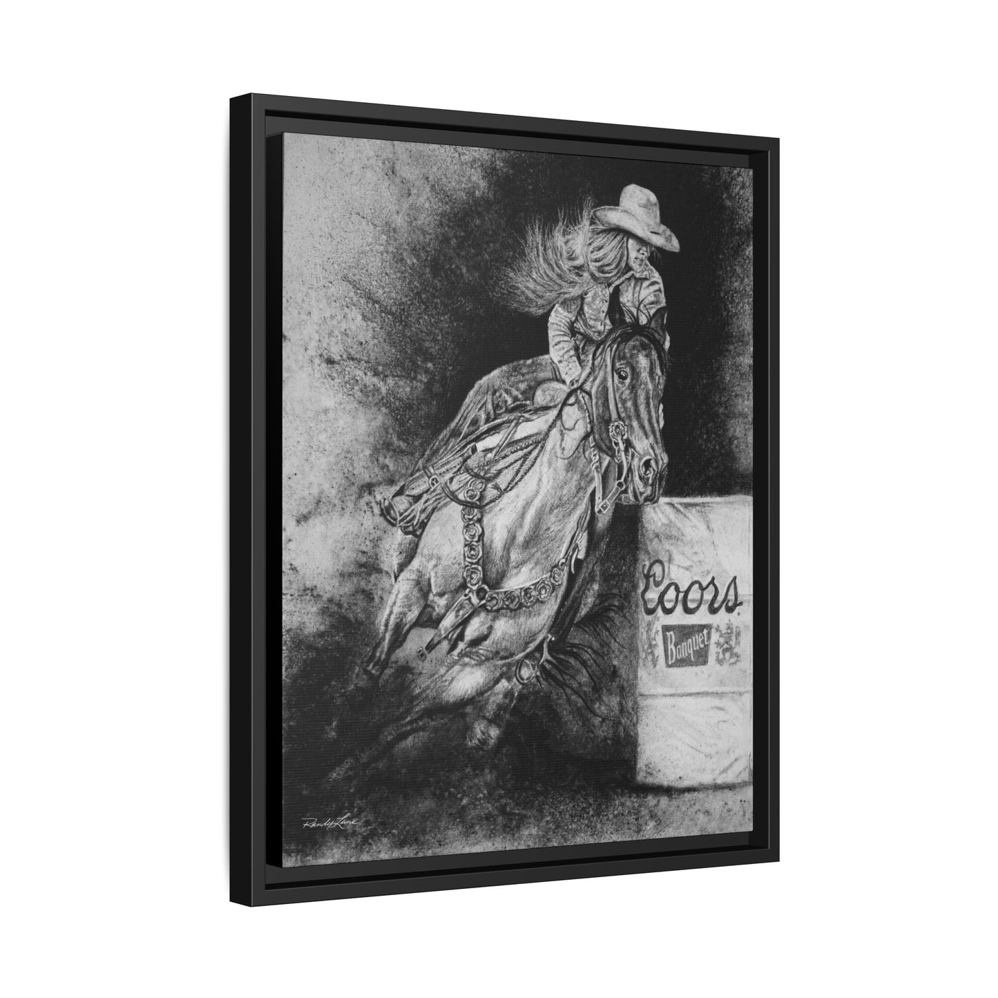 Sophie's Run. Rodeo Barrel Racer Framed Stretched Canvas Art