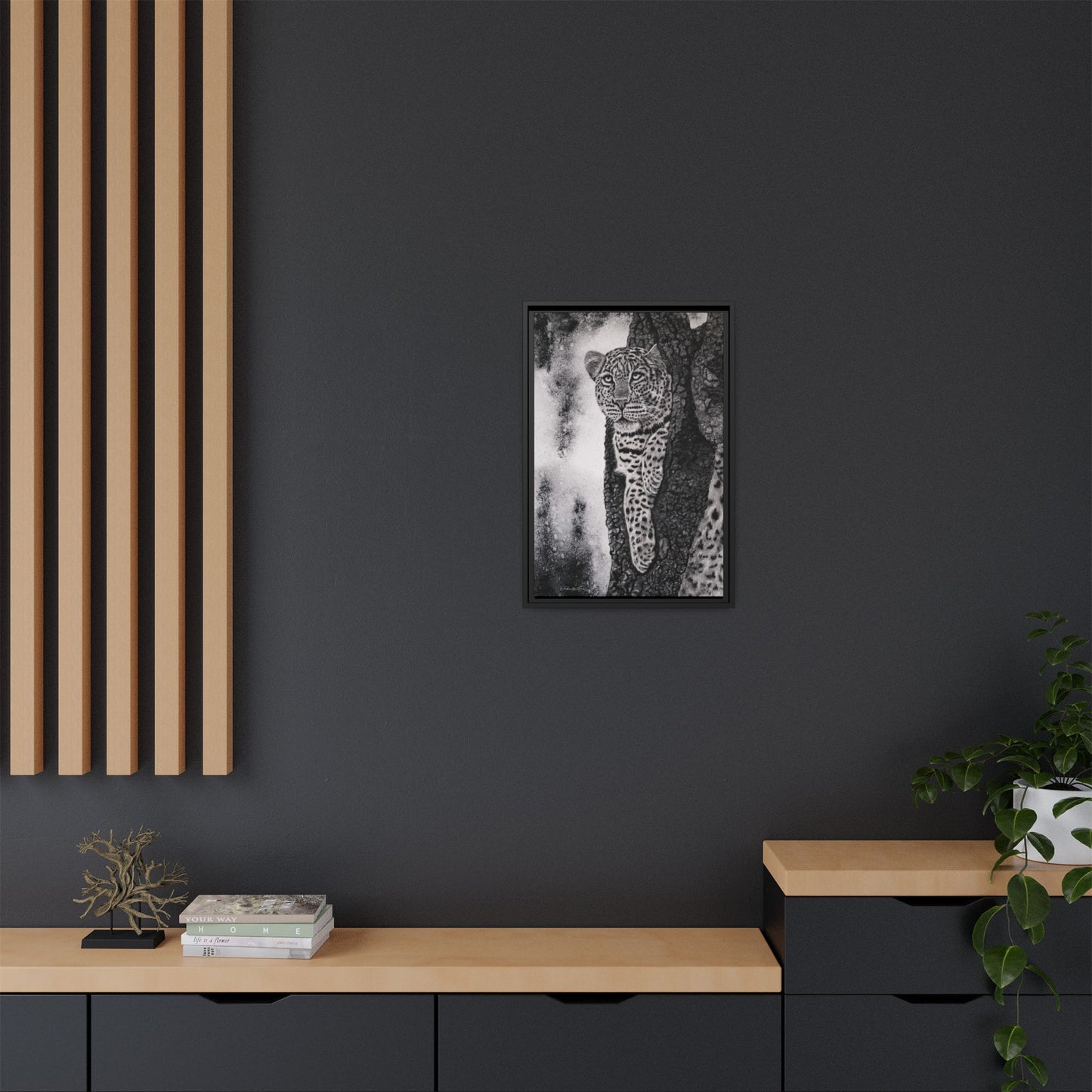 Tree Hugger, Leopard Framed Matte Canvas Wall Art