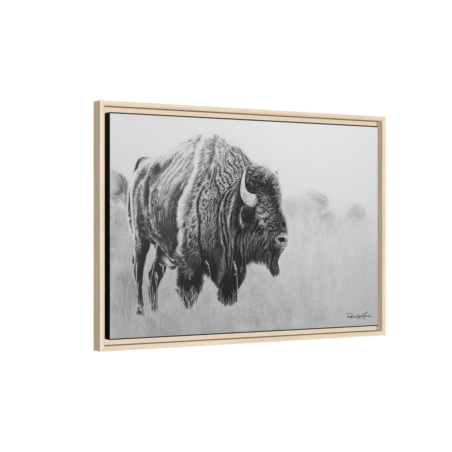 Prairie Bison, Bison Painting Framed Matte Canvas Print — Black & White Wildlife Wall Art
