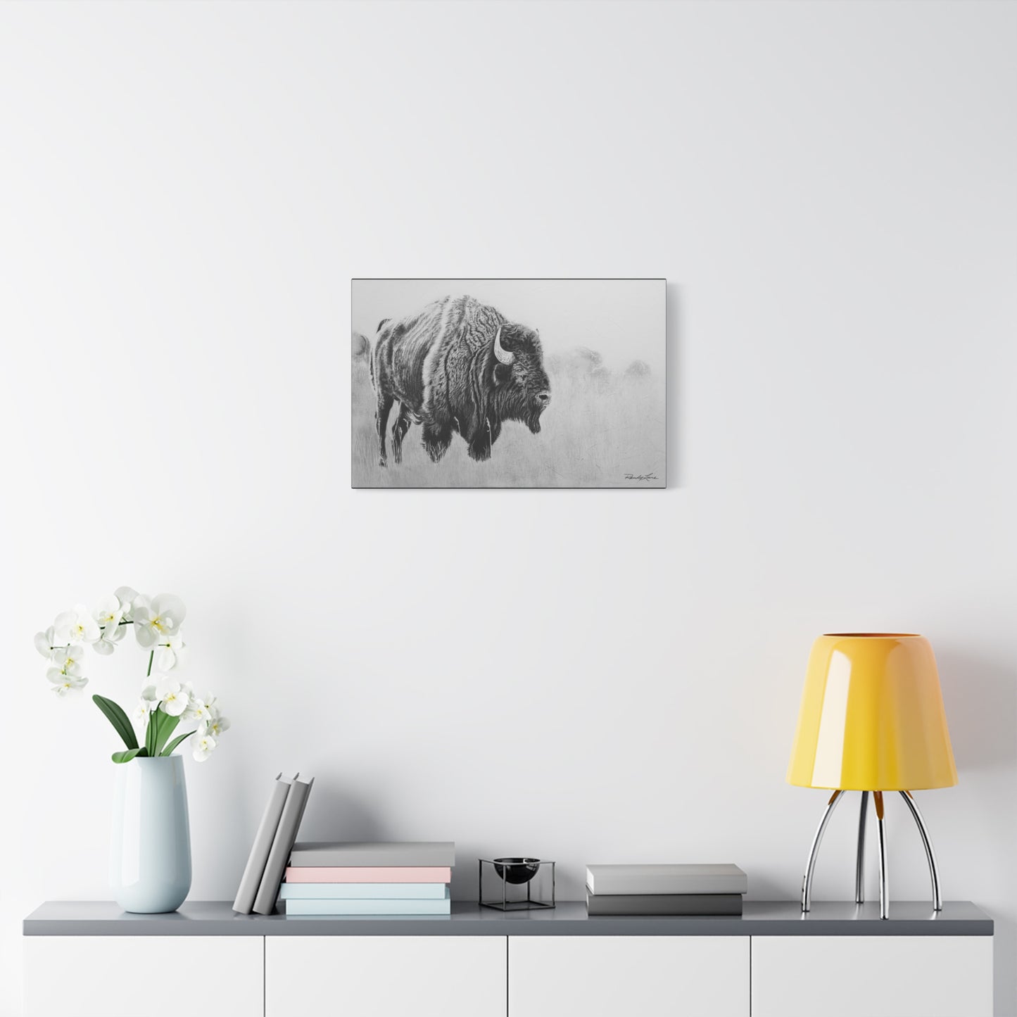 Prairie Bison, Buffalo Charcoal Art Matte Canvas Print — Stretched 1.25" Wall Decor