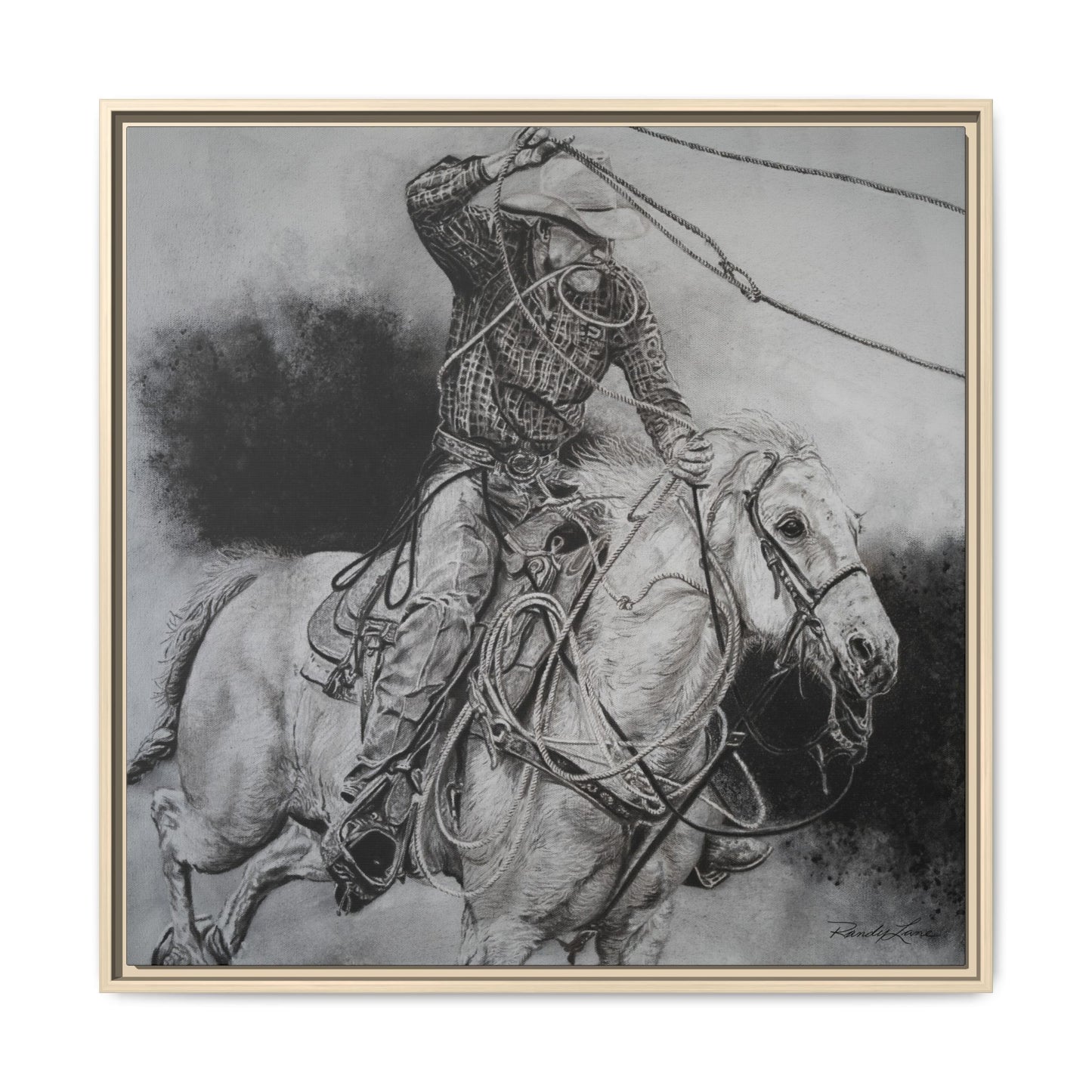 Let it Fly, Rodeo Tie-down Roper Painting, Matte Framed Stretched Canvas