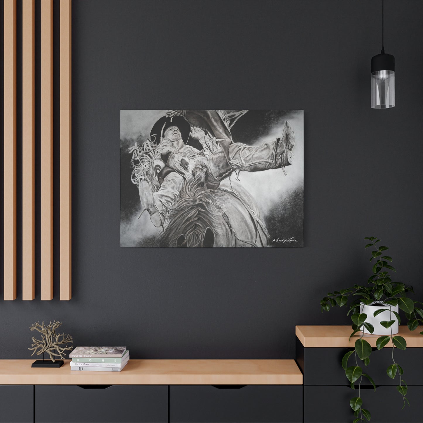 Battle Tested, Rodeo Bareback Rider Painting, Stretched Matte Canvas Print