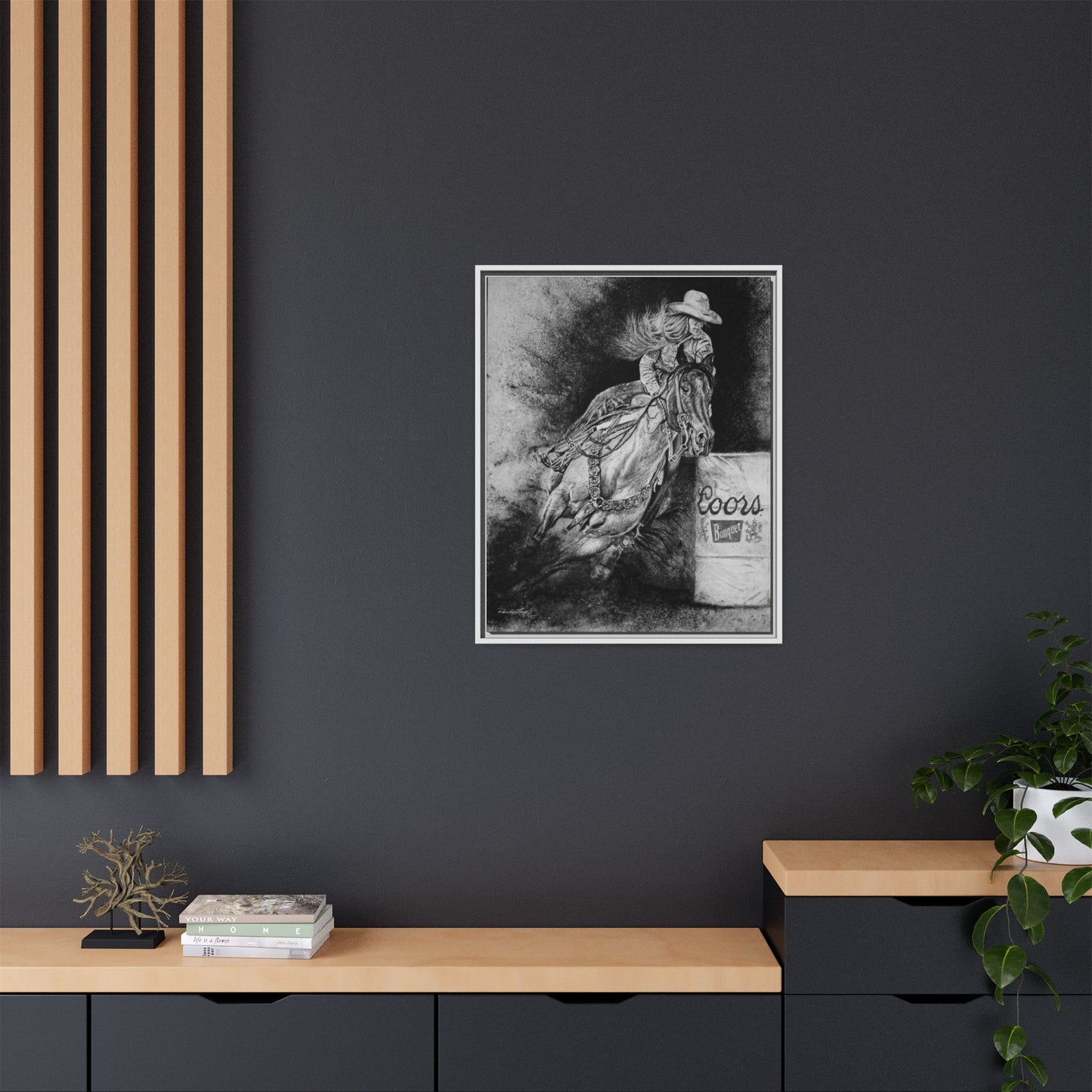 Sophie's Run. Rodeo Barrel Racer Framed Stretched Canvas Art