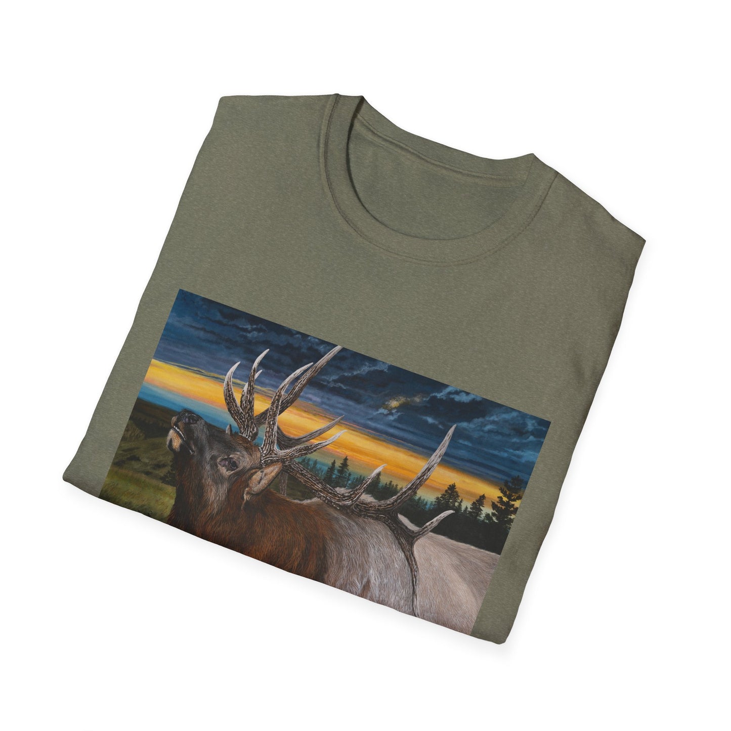 Sunset Serenade,  Elk Graphic Unisex soft T-Shirt