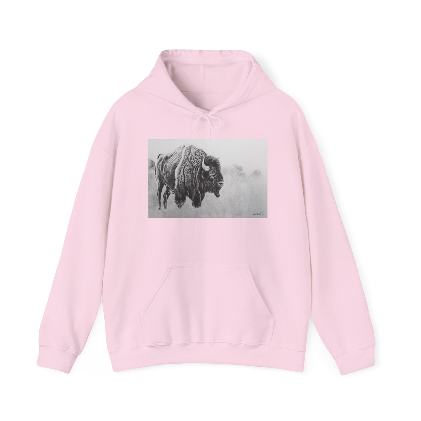 Prairie Bison, Bison Painting Hoodie — Black & White Rustic Buffalo Image Sweatshirt