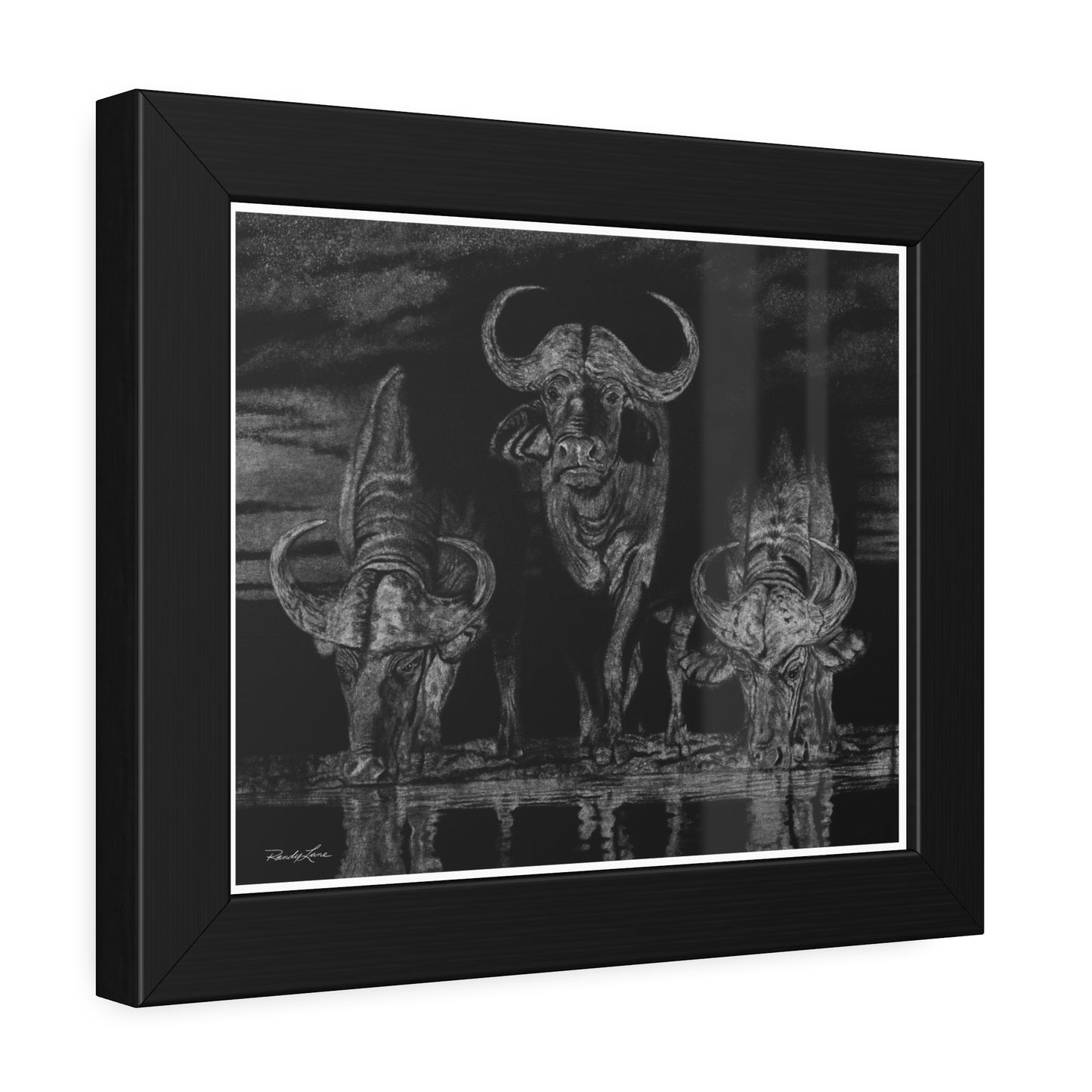 The Waterhole, Cape Buffalo Framed Fine Art Print