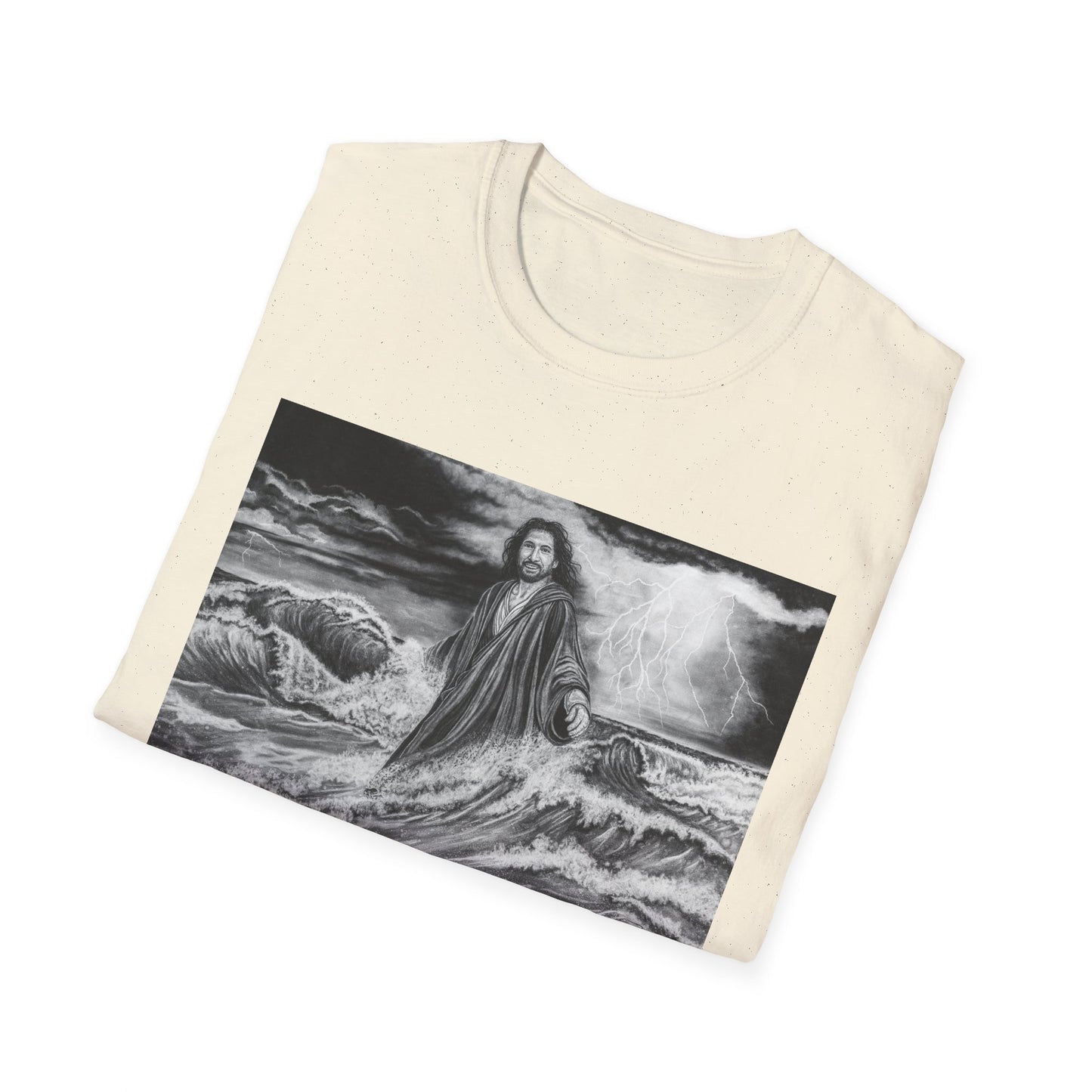 View from the Boat, Jesus Walking on Water Painting T-Shirt — Spiritual Christian Faith Tee