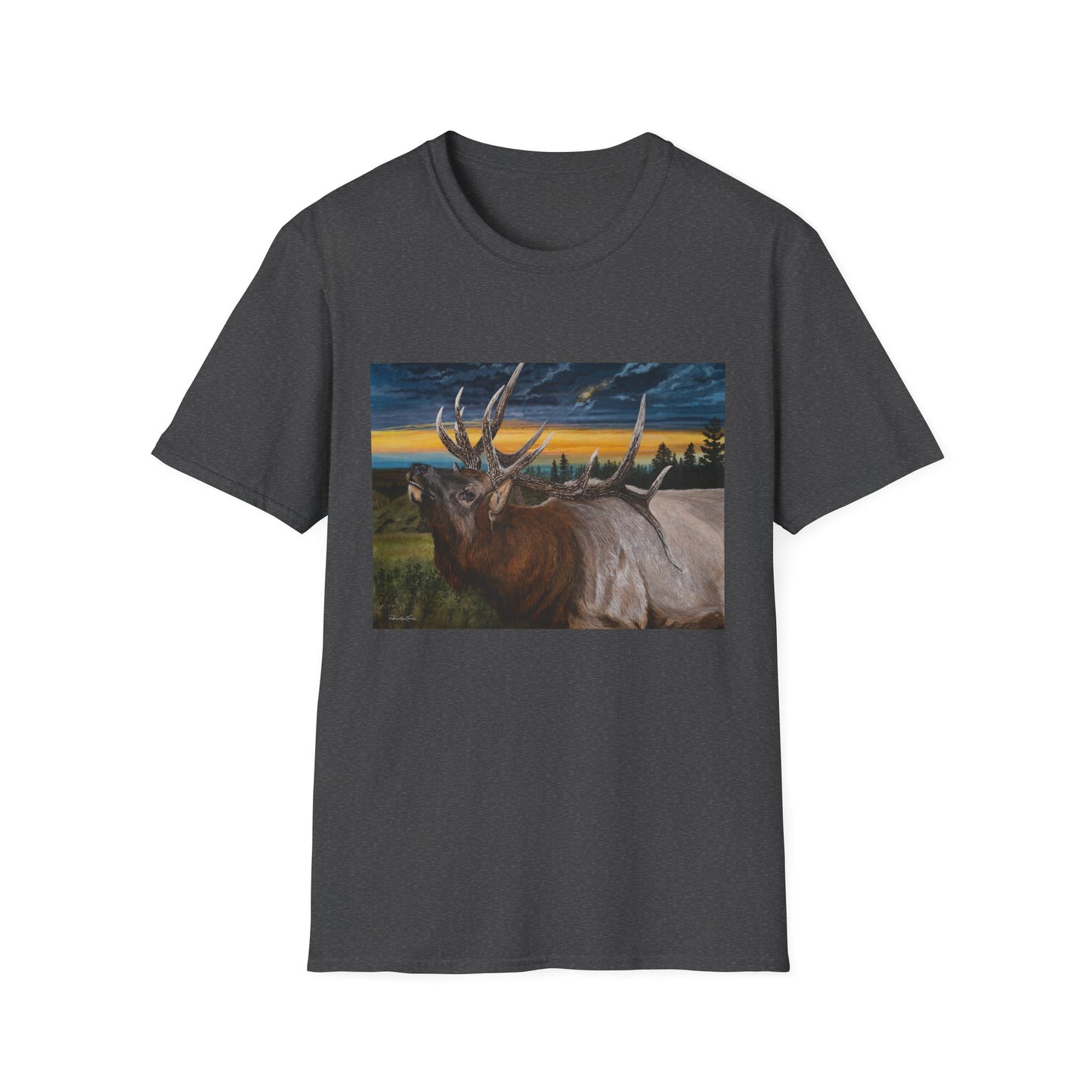 Sunset Serenade,  Elk Graphic Unisex soft T-Shirt