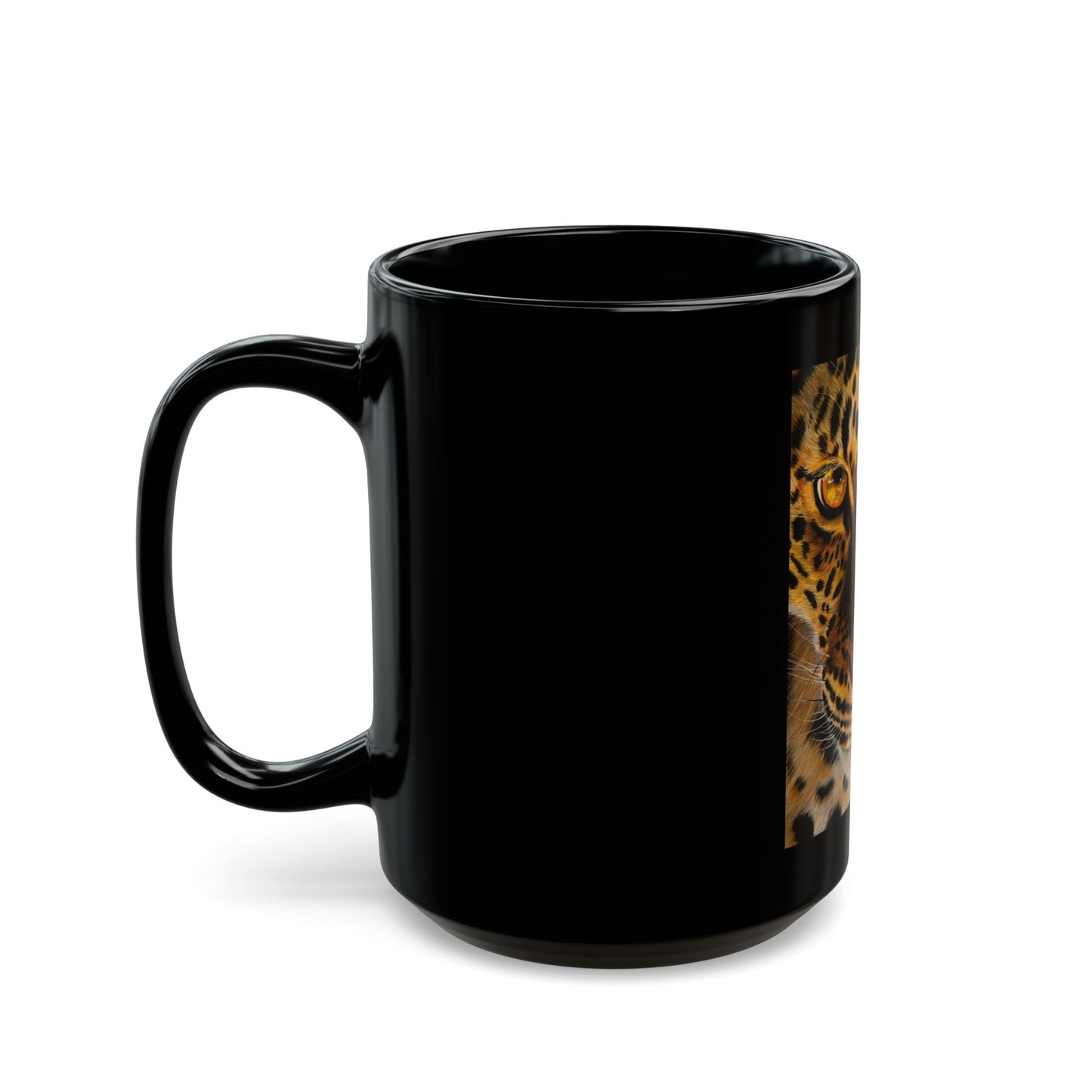 Windows to the Soul, Leopard Print Black Mug
