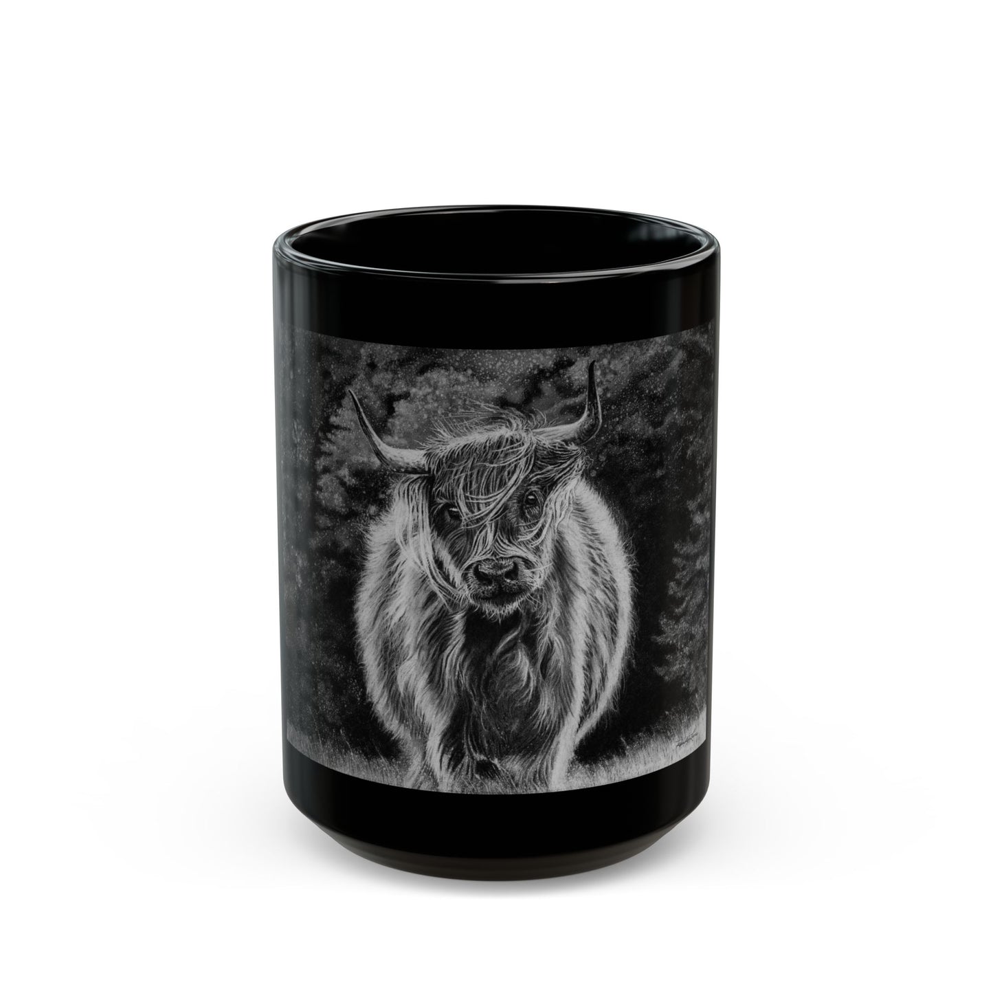 Ragamuffin. Highland Cow Black Mug