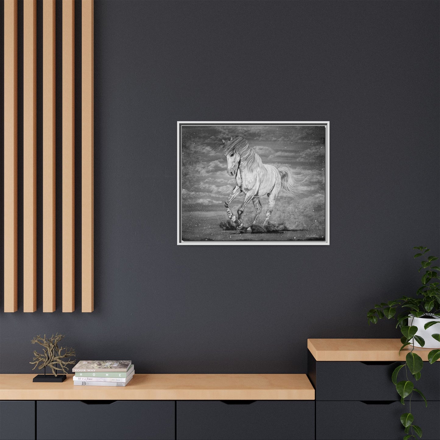 Equine Elegance. Prancing Horse Framed Stretched Matte Canvas Print