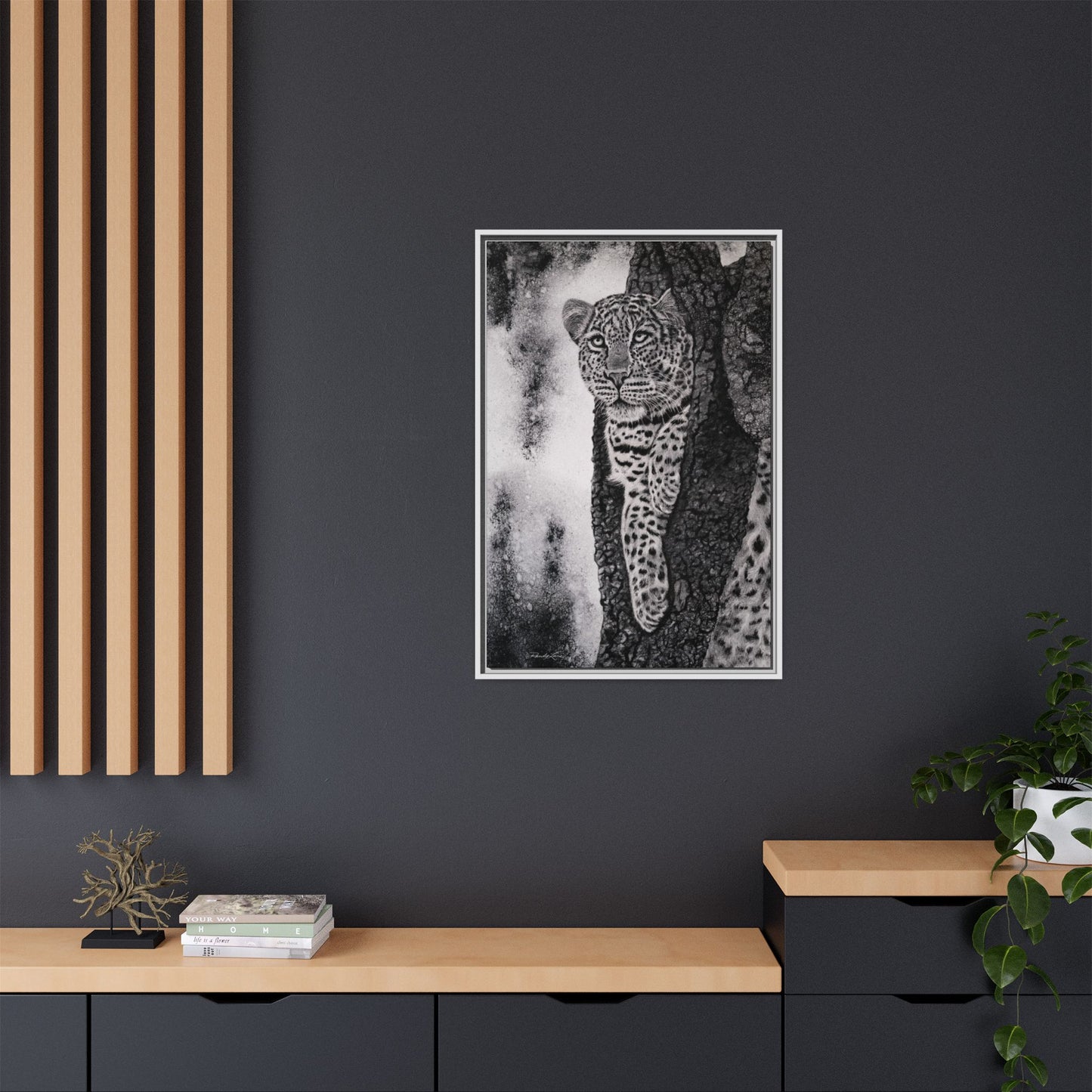 Tree Hugger, Leopard Framed Matte Canvas Wall Art