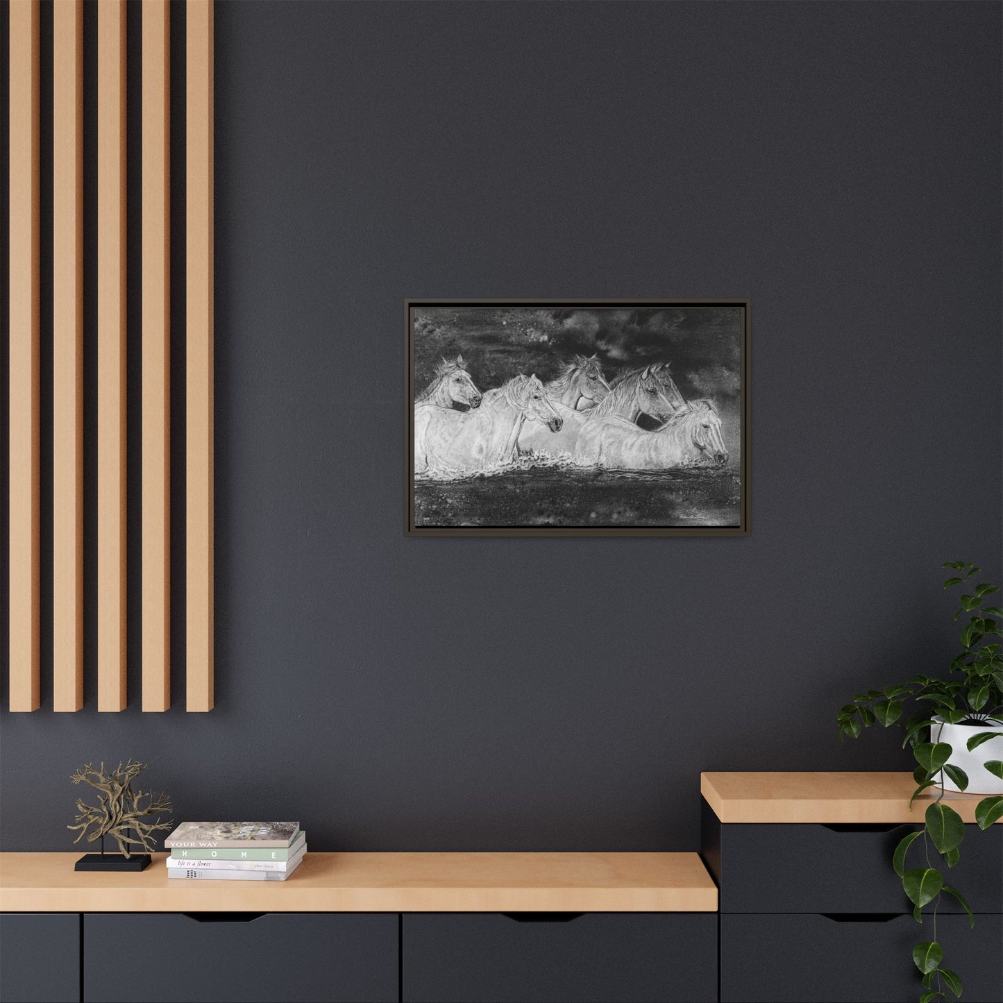 Night Swim, Framed Horse Canvas Art
