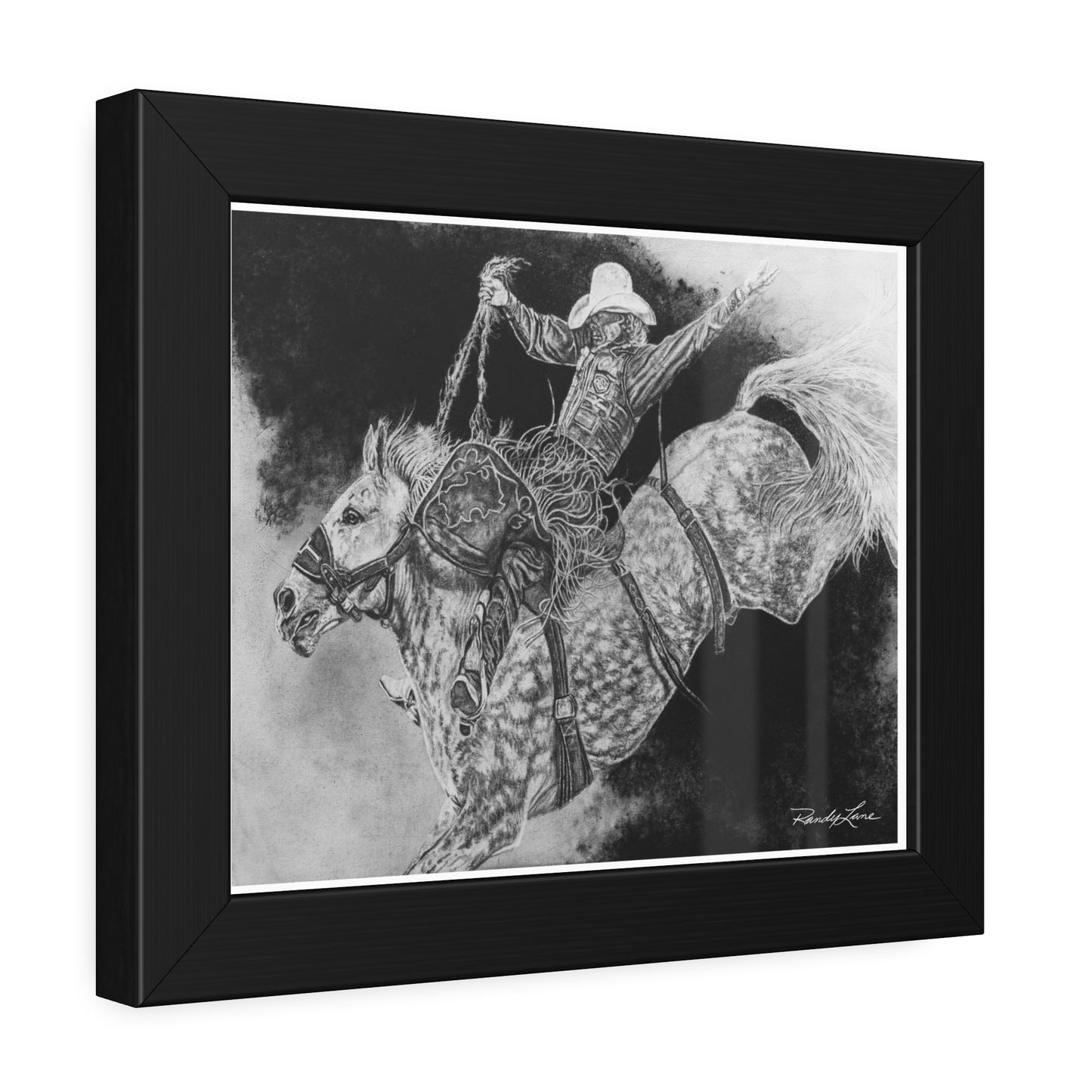 Big Grey, Rodeo Bareback Bronc Framed Fine Art Print — Western Cowboy Wall Art