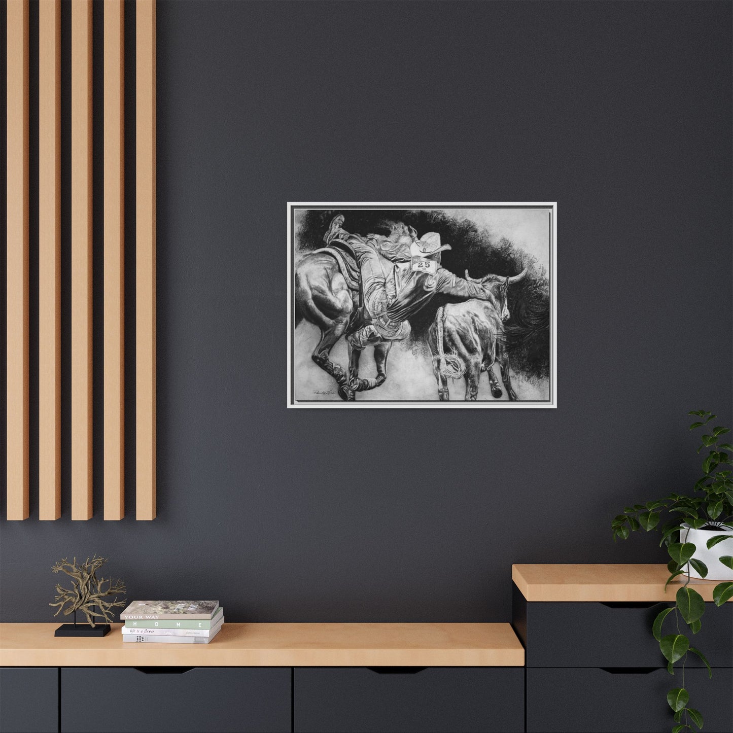Contact. Cowboy Bulldogger Rodeo Art Framed Stretched Canvas Art