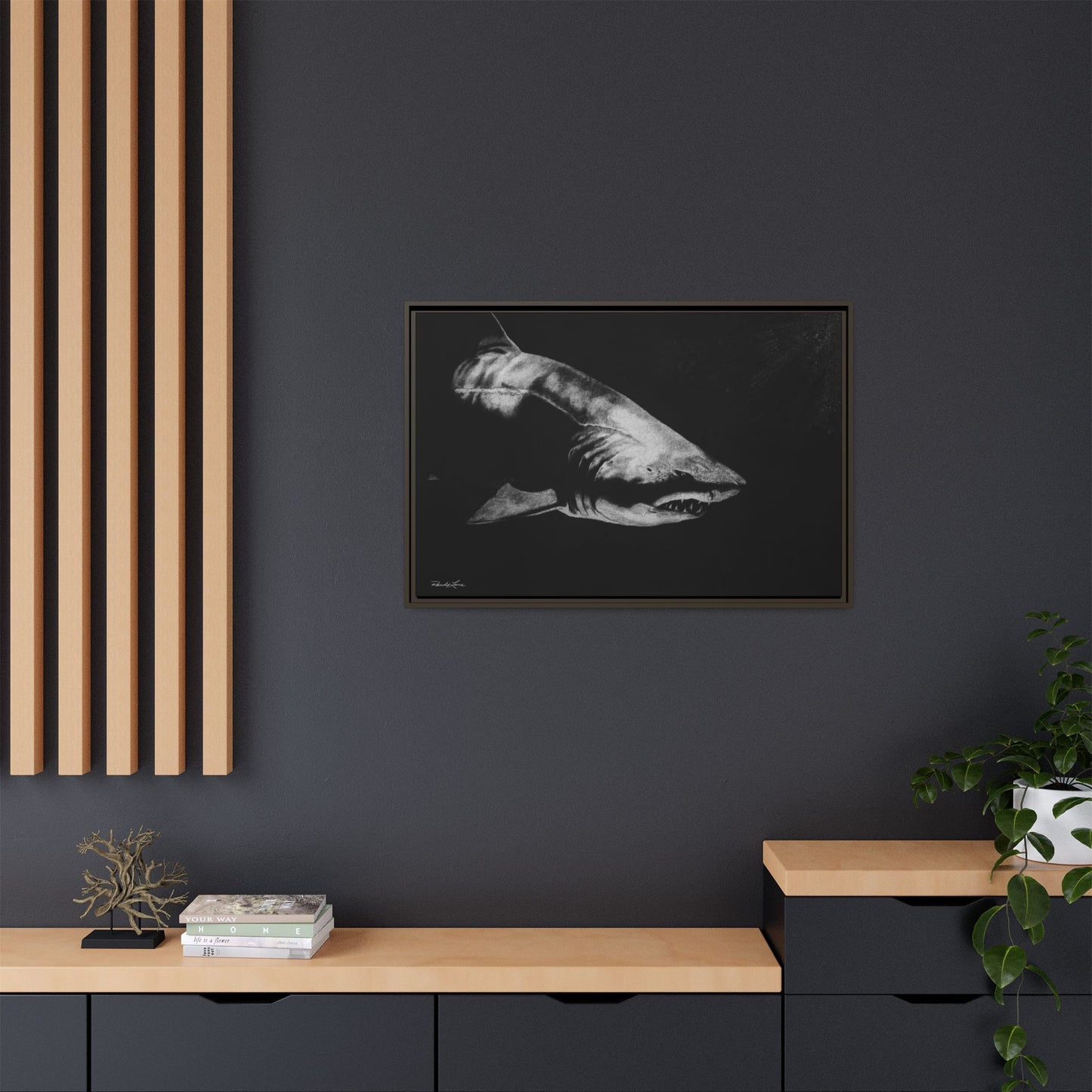 Below, Framed Shark Fine Art Print, Matte Canvas Wall Decor