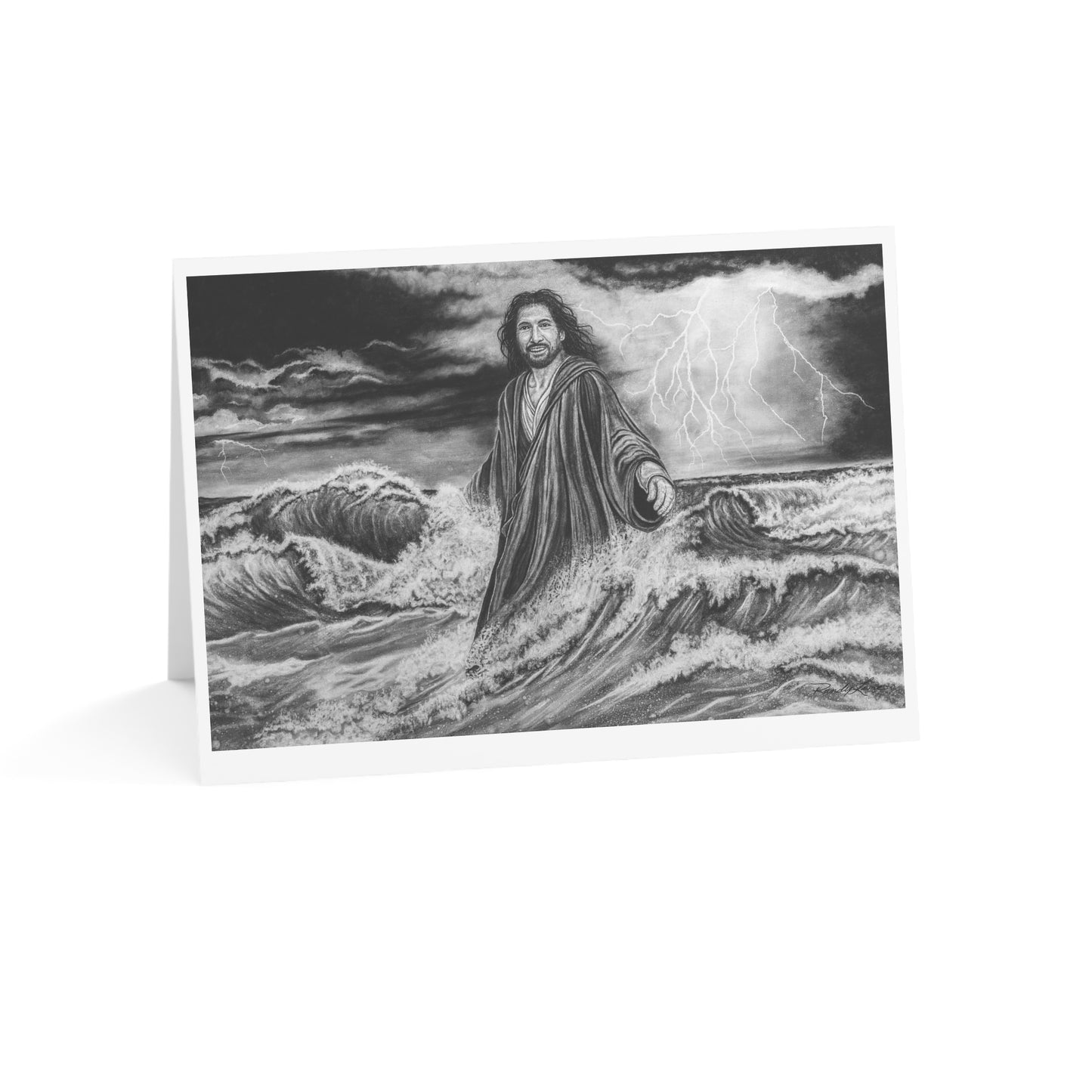 View from the Boat, Jesus Walking on Water Painting Greeting Card – Inspirational Christian Sympathy & Encouragement Cards (Single or Bulk Packs)