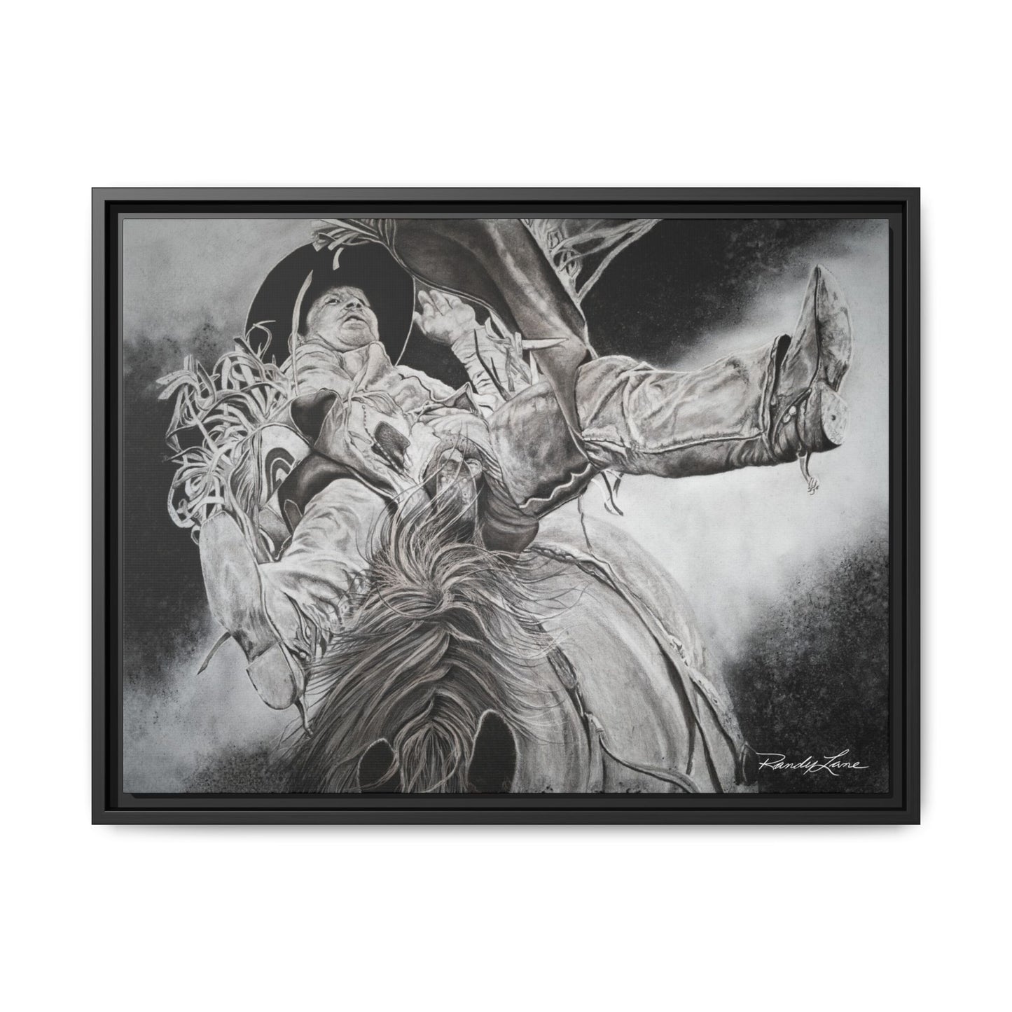 Battle Tested, Rodeo Bareback Rider Painting, Framed Matte Canvas Print