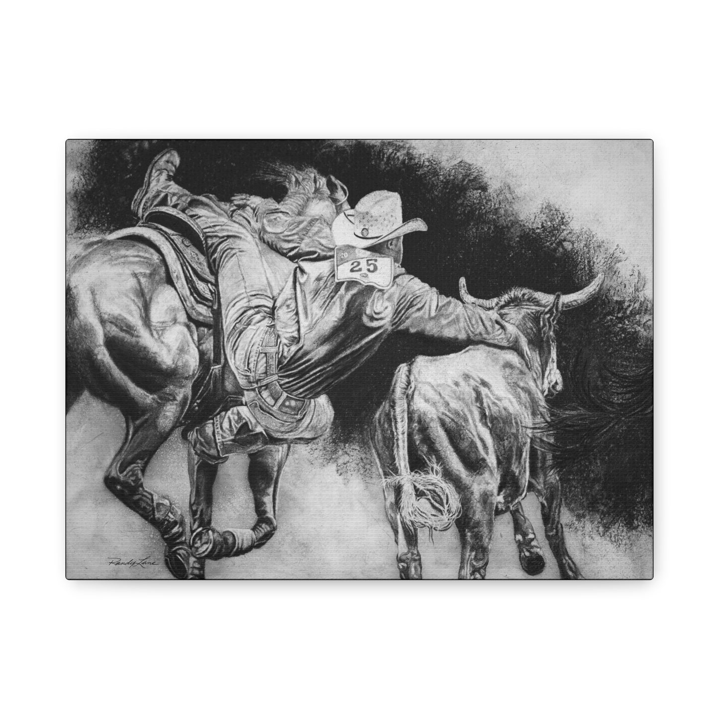 Contact. Cowboy Bulldogger Rodeo Art Stretched Canvas Print