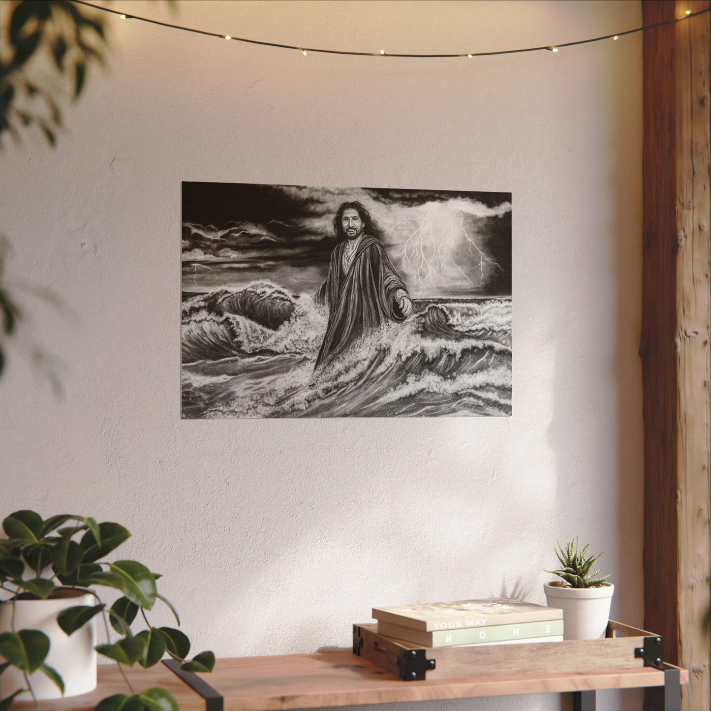 View from the Boat, Jesus Walking on Water Painting, Matte Fine Art Print — Textured Wall Art