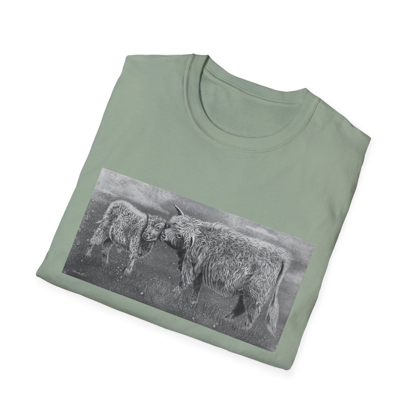 Highland Love, Highland Cow Print Unisex Softstyle T-Shirt