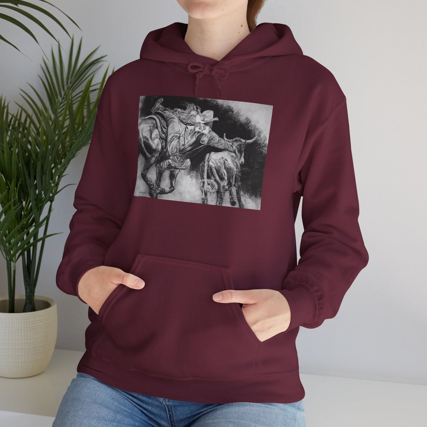 Contact. Cowboy Bulldogger Rodeo Art Unisex Heavy Blend Hoodie
