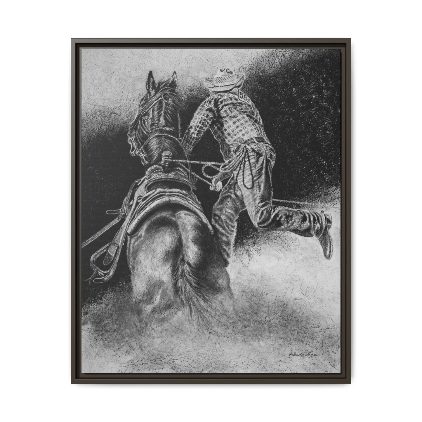 The Dismount. Steer Roper Framed Stretched Canvas Art