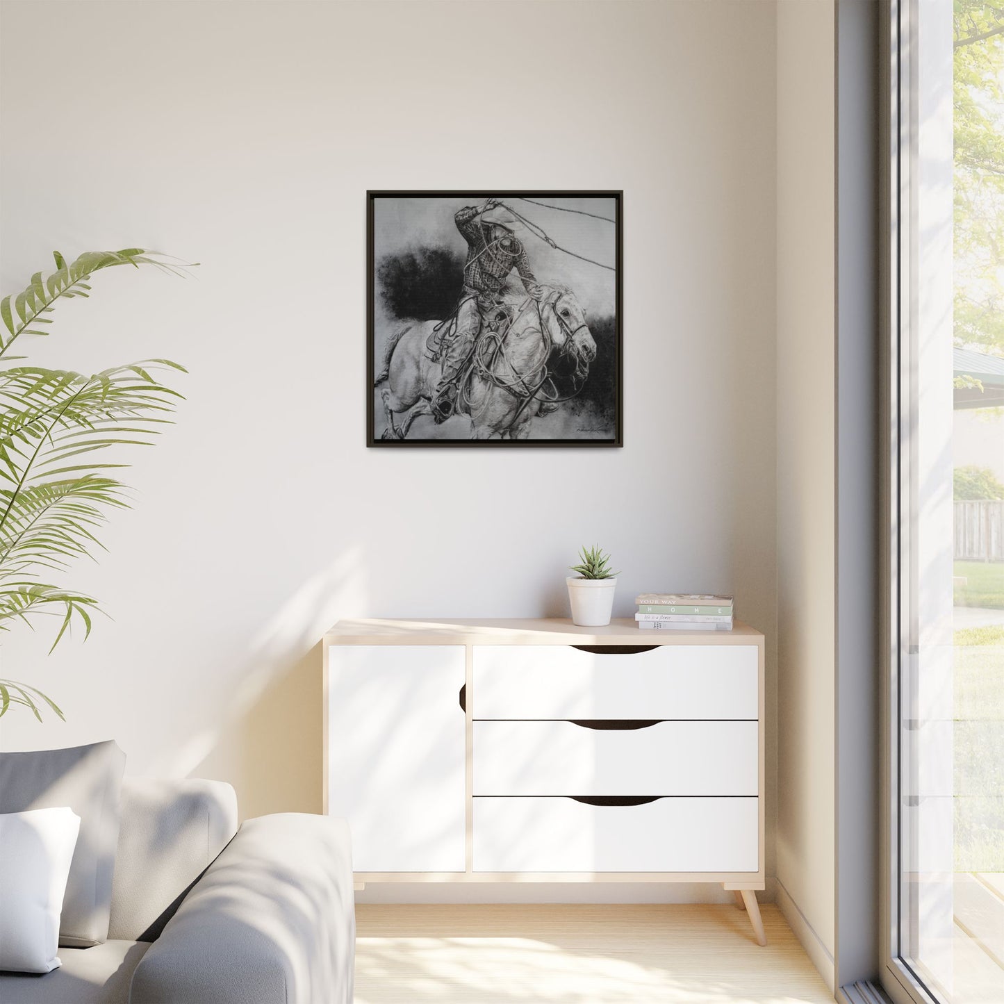 Let it Fly, Rodeo Tie-down Roper Painting, Matte Framed Stretched Canvas