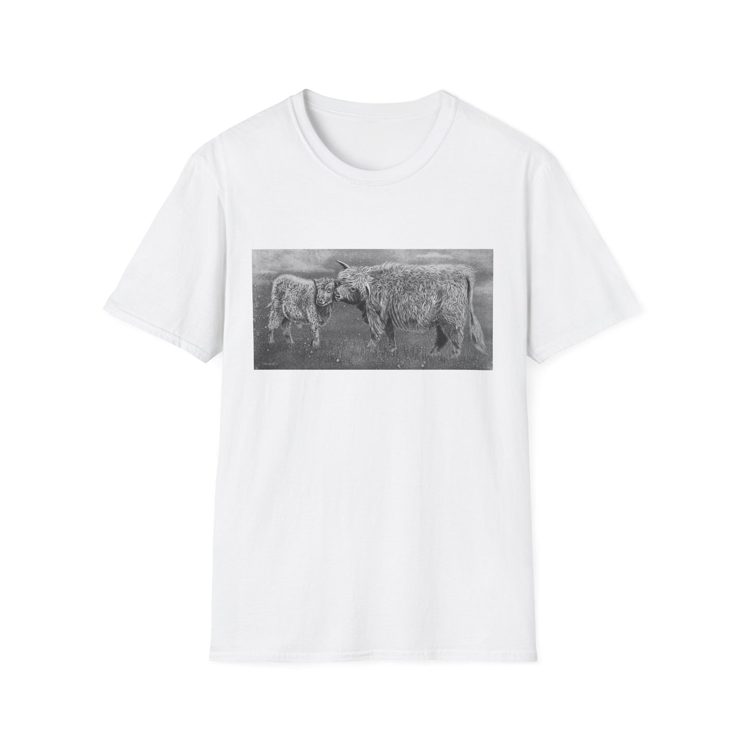 Highland Love, Highland Cow Print Unisex Softstyle T-Shirt