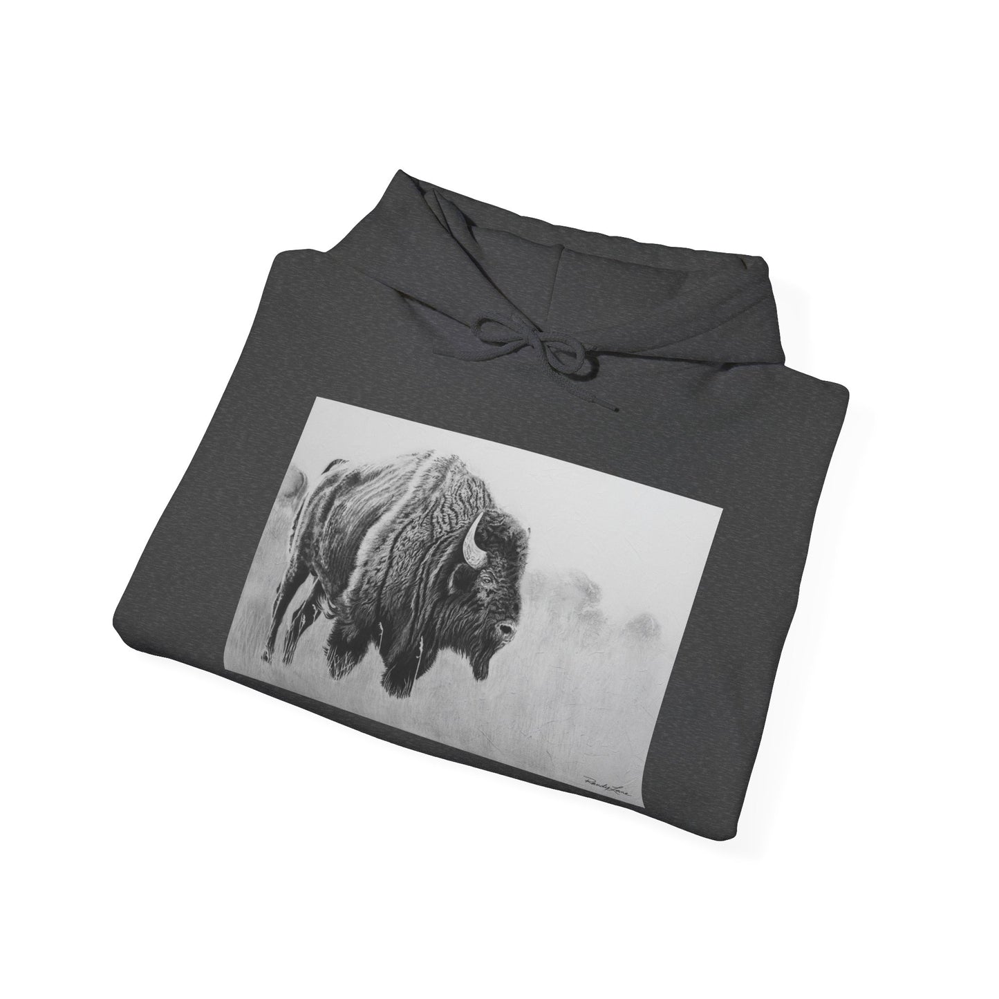 Prairie Bison, Bison Painting Hoodie — Black & White Rustic Buffalo Image Sweatshirt