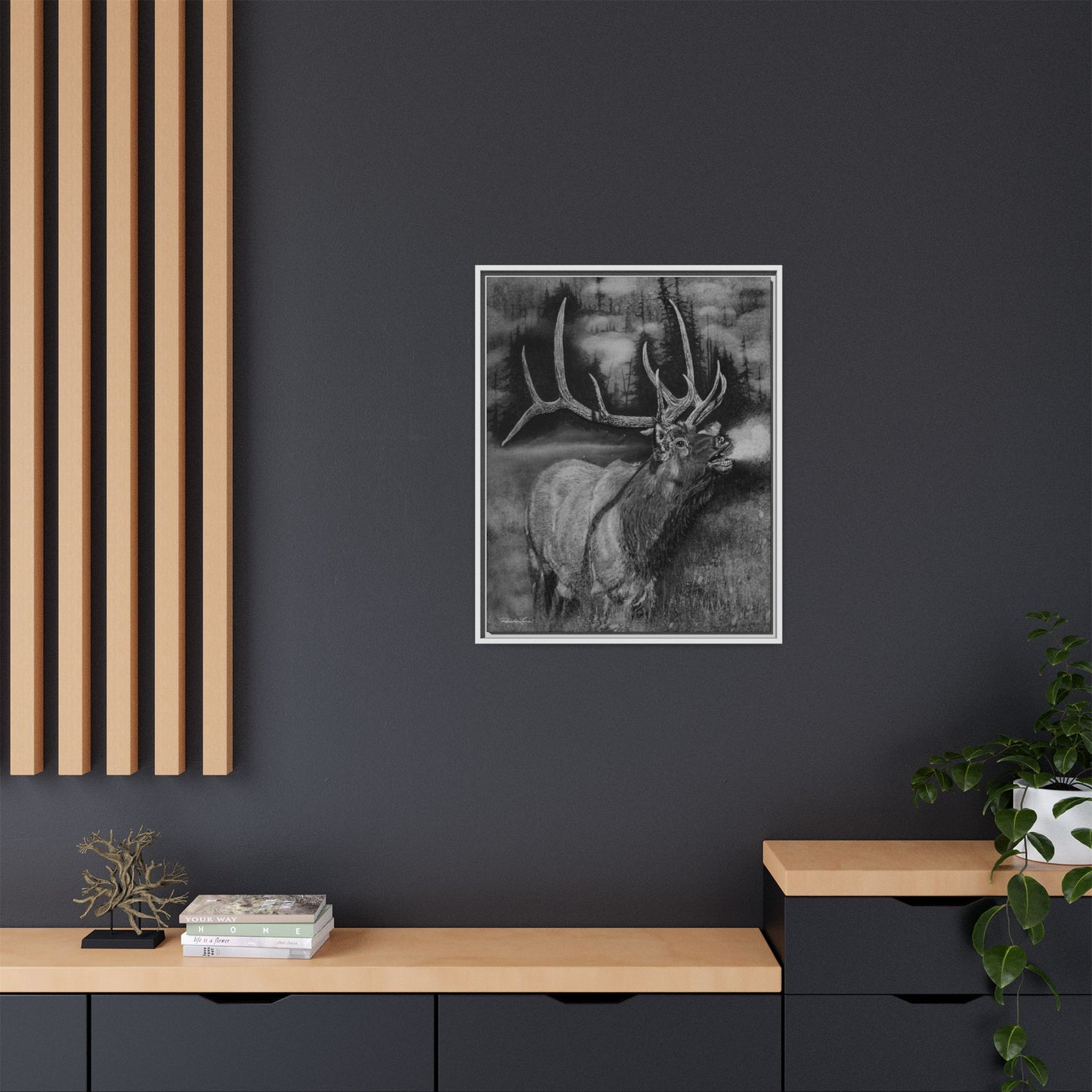 Mountain Music, Framed Elk Matte Canvas Print