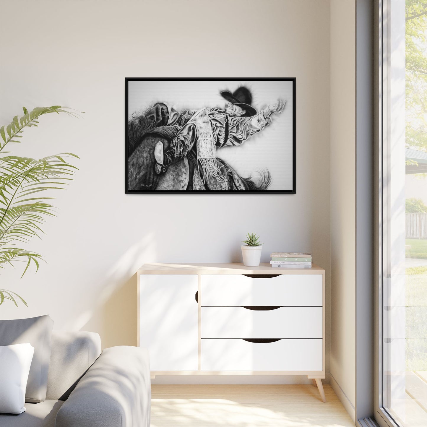 Go Time. Stretched Matte Canvas Framed Rodeo Art Print
