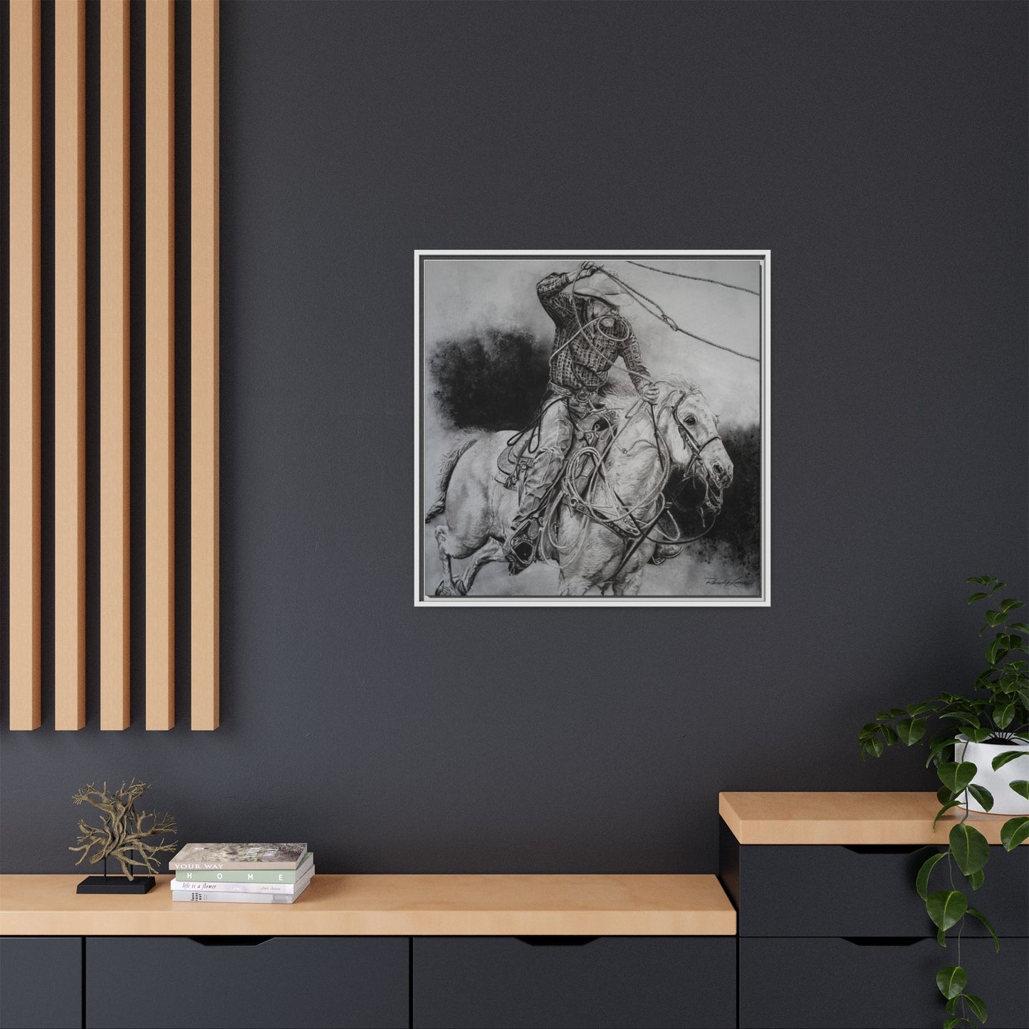 Let it Fly, Rodeo Tie-down Roper Painting, Matte Framed Stretched Canvas