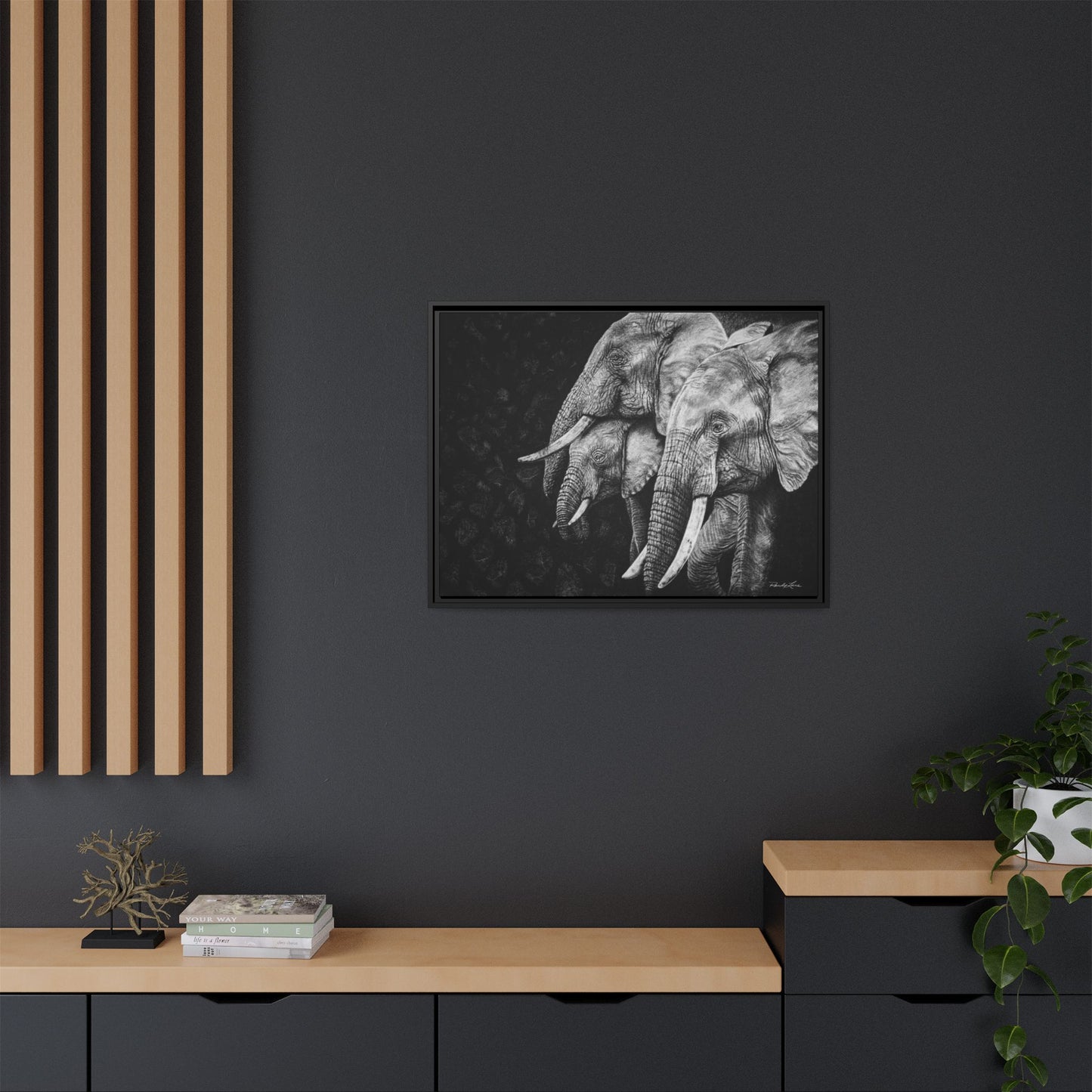 Brushland Bond. Elephant Art Framed Stretched Matte Canvas Print