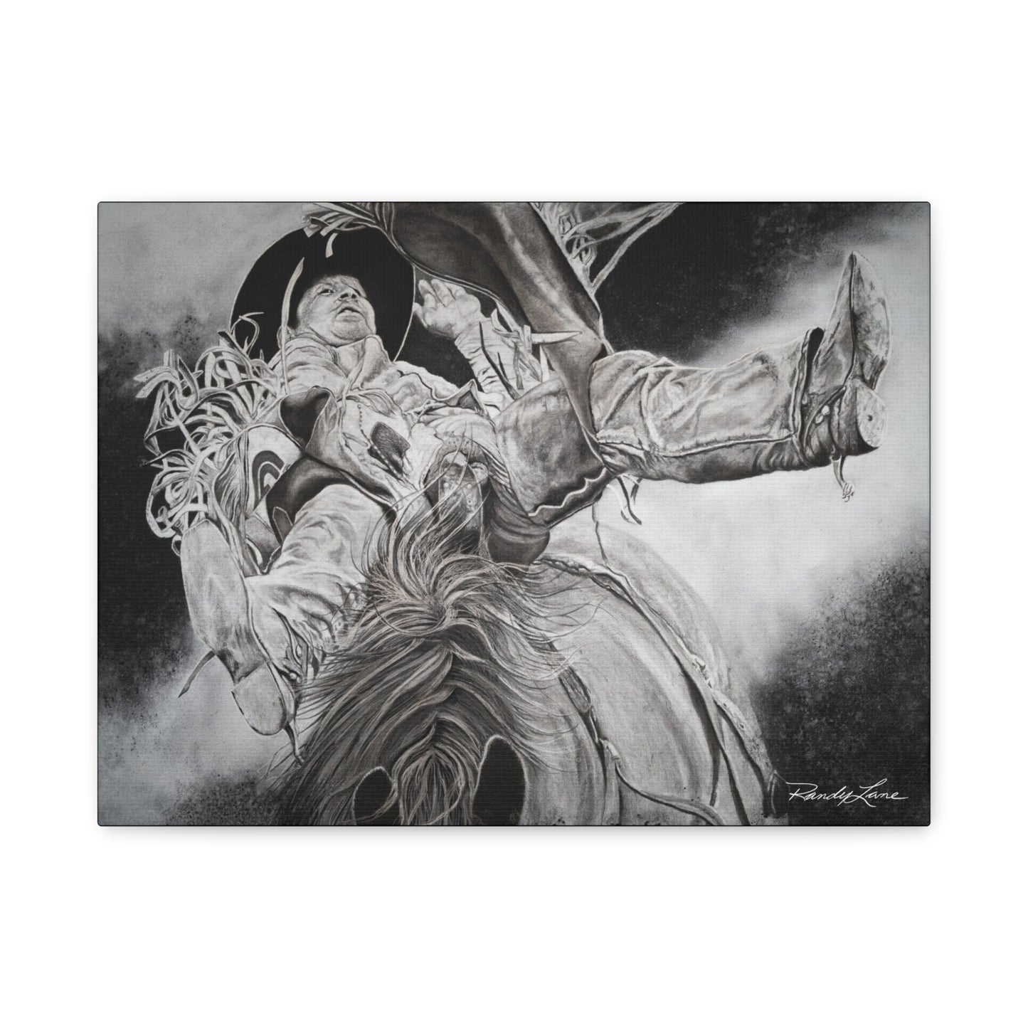 Battle Tested, Rodeo Bareback Rider Painting, Stretched Matte Canvas Print