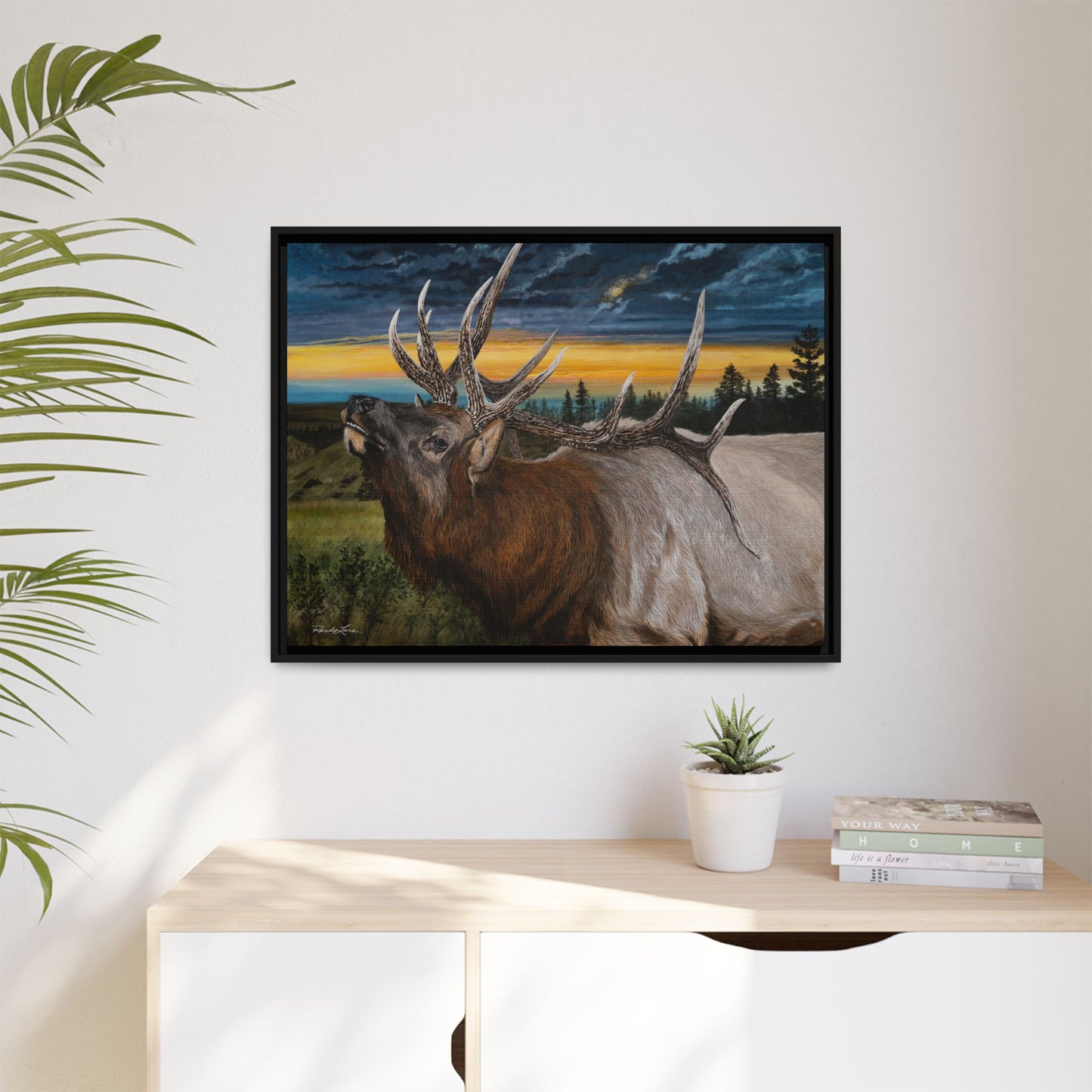 Sunset Serenade,  Elk Framed Matte Canvas Print