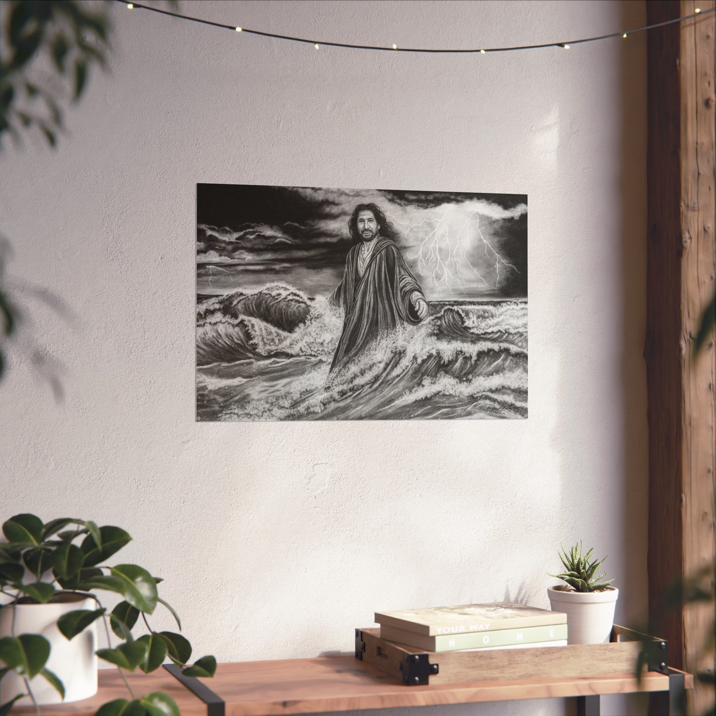 View from the Boat, Jesus Walking on Water Painting Fine Art Print — Religious Wall Art