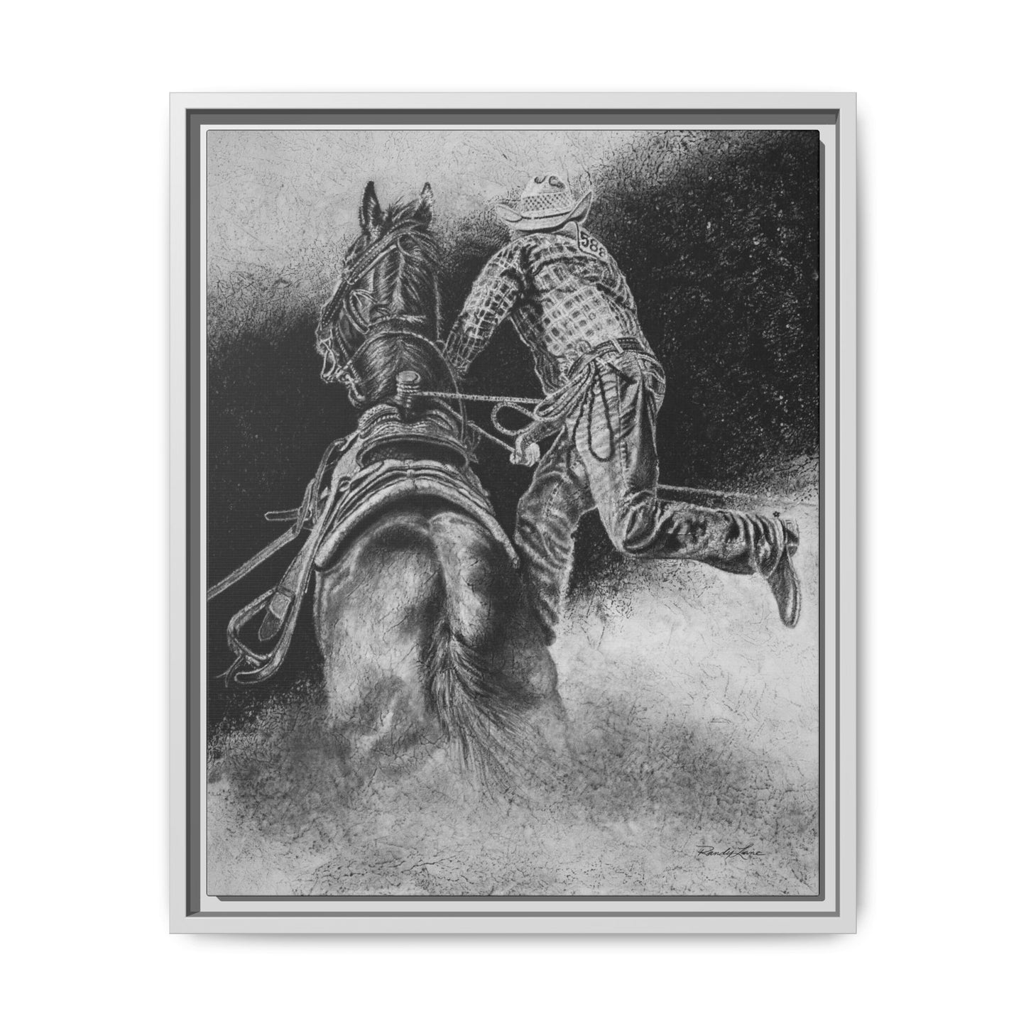 The Dismount. Steer Roper Framed Stretched Canvas Art