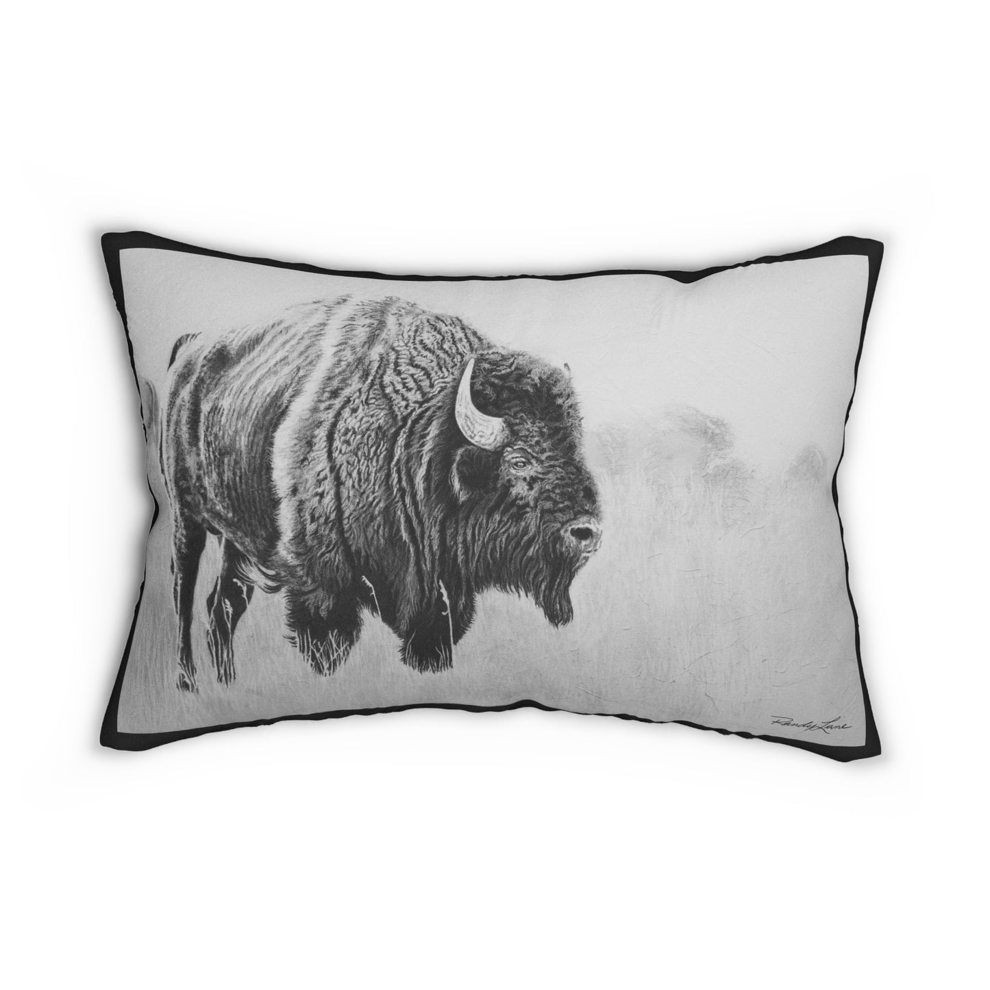 Prairie Bison, Bison Painting Lumbar Pillow — Rustic Black & White Bison Accent Pillow
