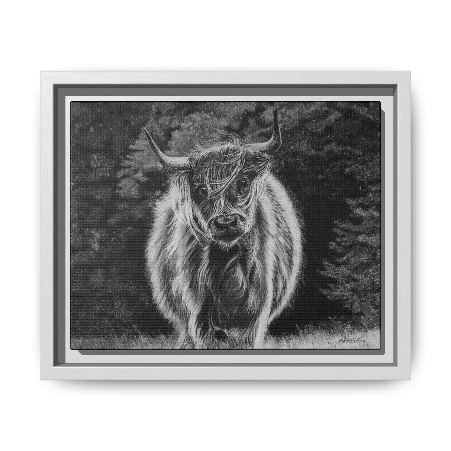 Ragamuffin. Highland Cow Framed Stretched Matte Canvas Print