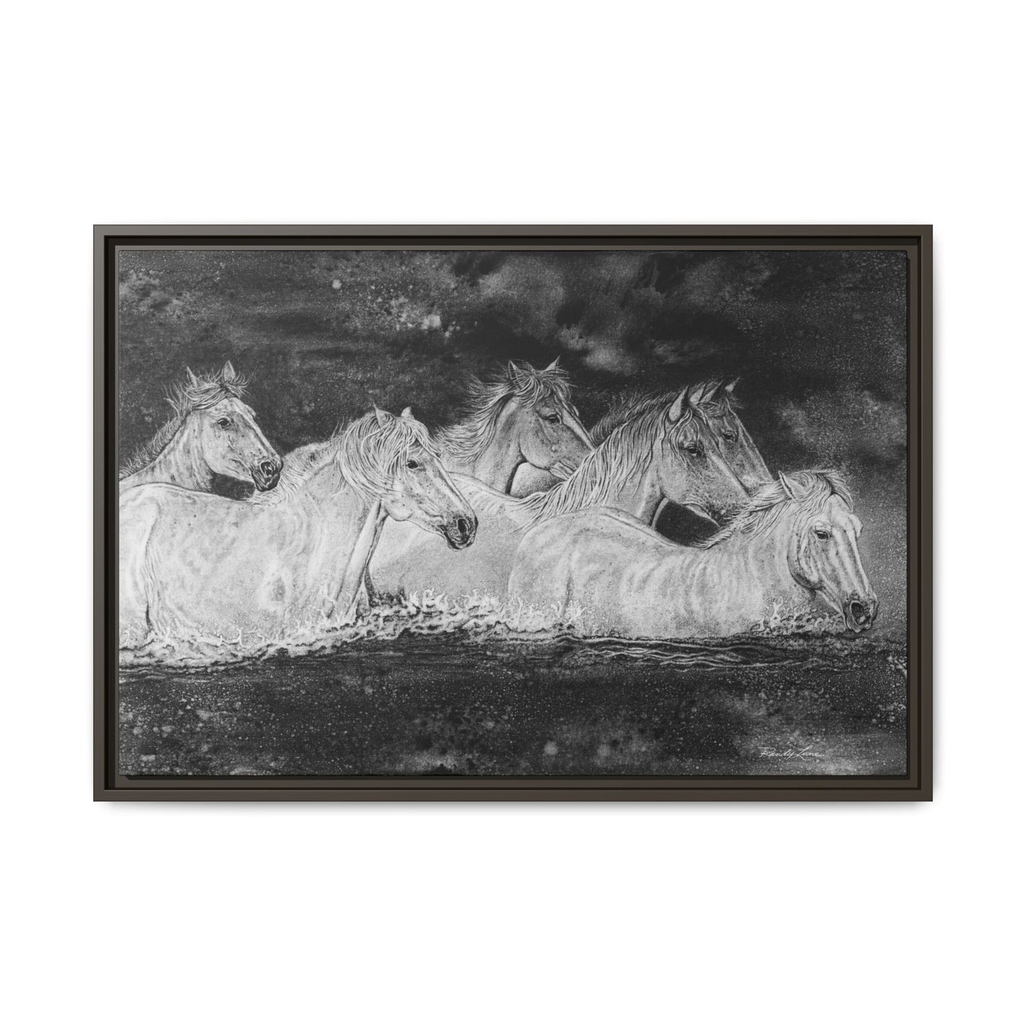 Night Swim, Framed Horse Canvas Art