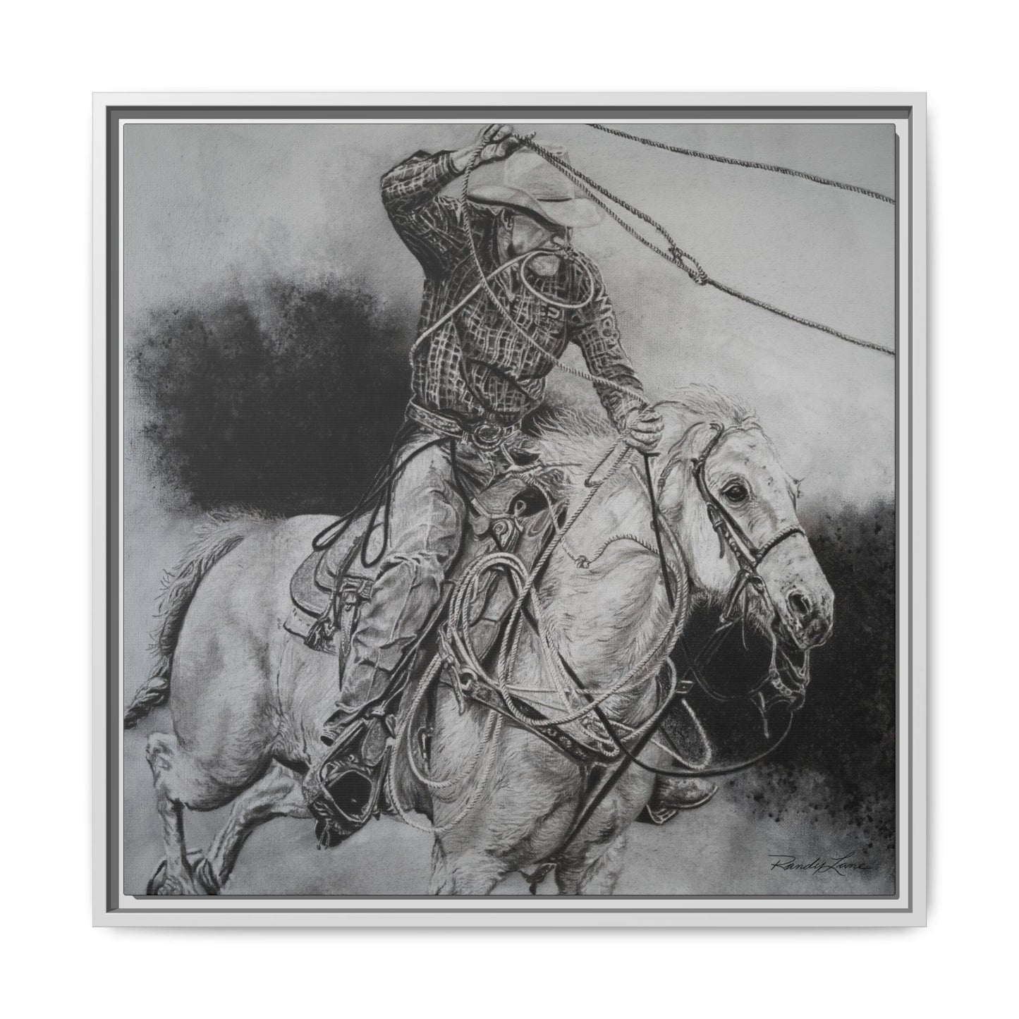Let it Fly, Rodeo Tie-down Roper Painting, Matte Framed Stretched Canvas