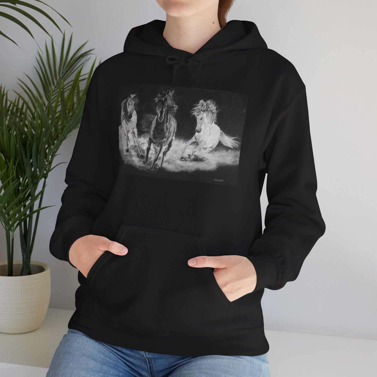 Midnight Run. Horse Cozy Unisex Hooded Pullover