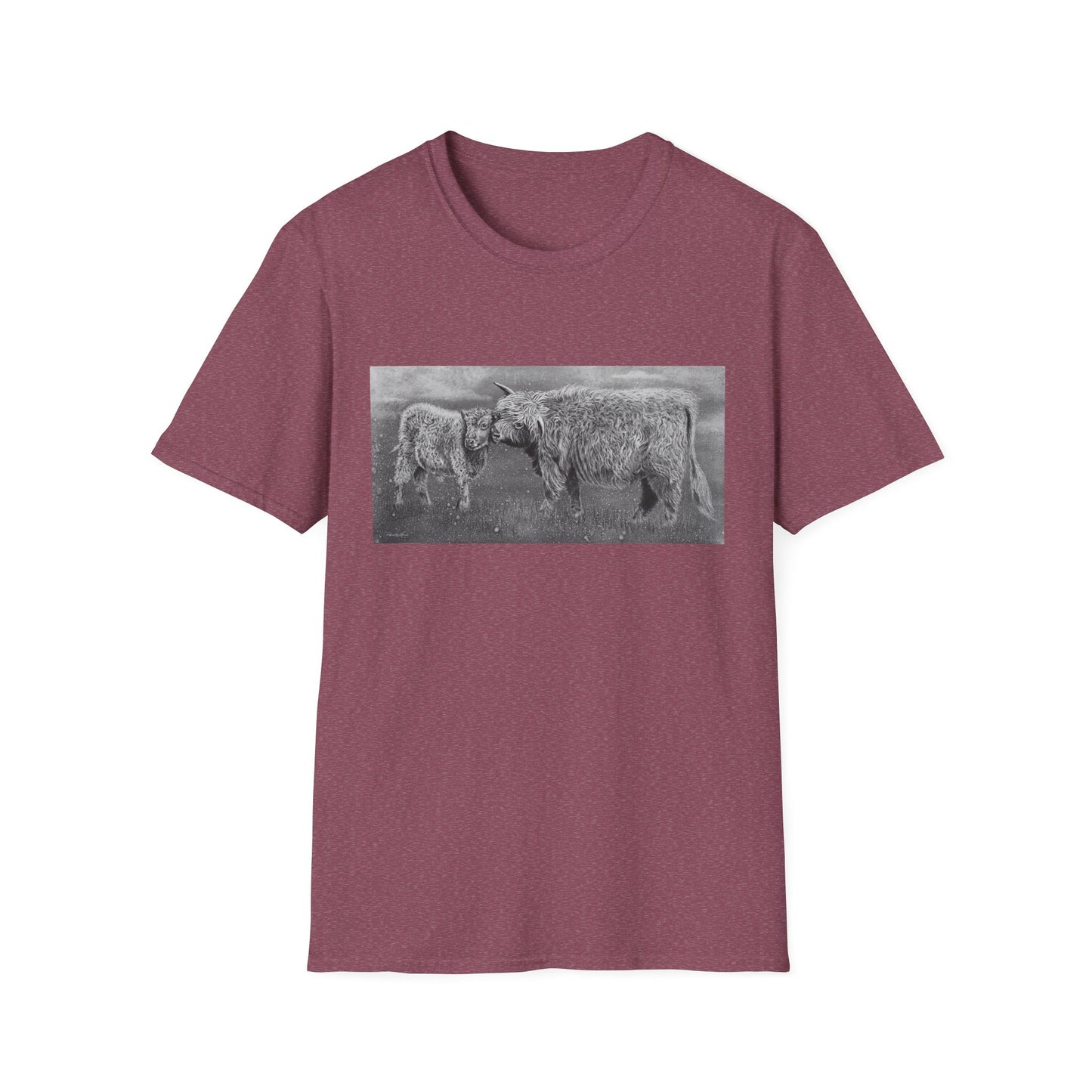 Highland Love, Highland Cow Print Unisex Softstyle T-Shirt