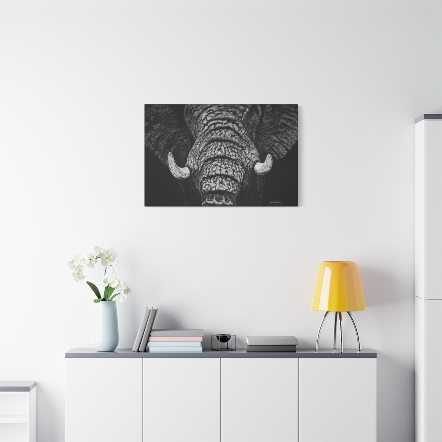 Ebony and Ivory, Stretched Canvas Wall Art Featuring Majestic Elephant