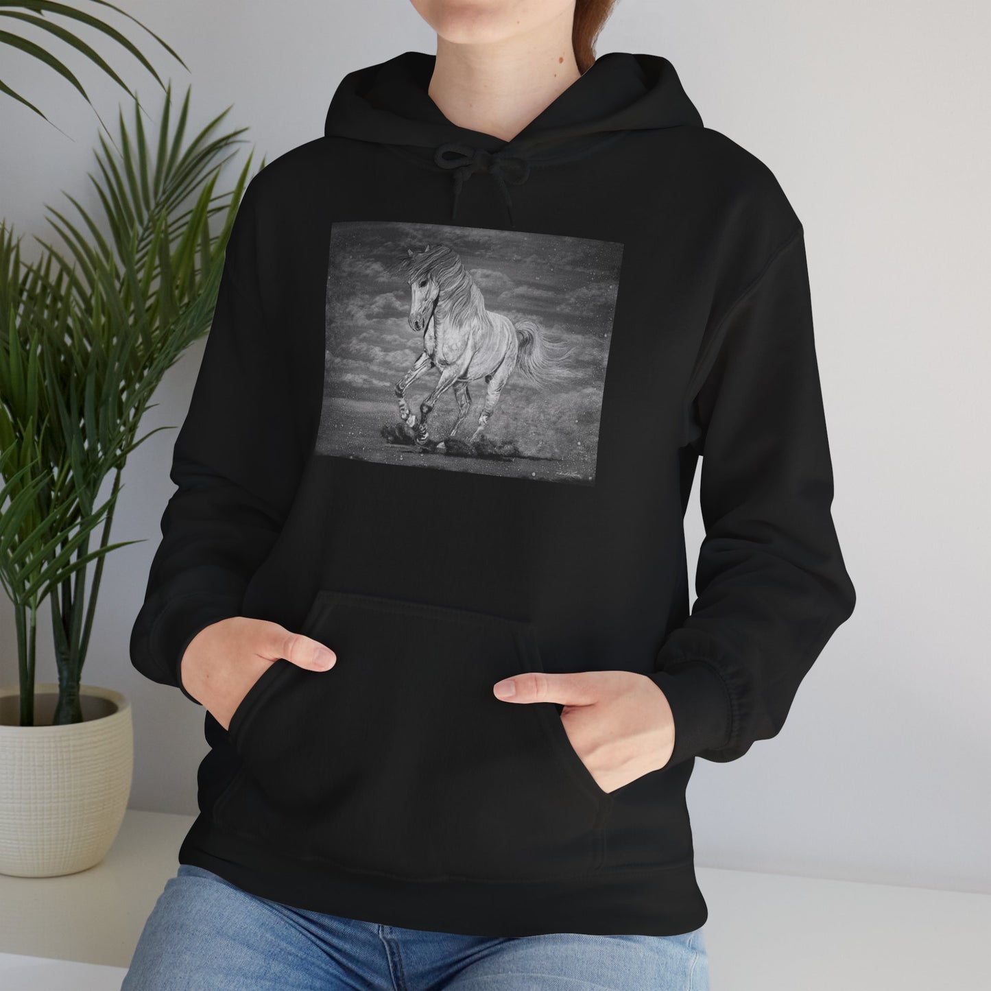 Equine Elegance. Prancing Horse Print Hooded Sweatshirt