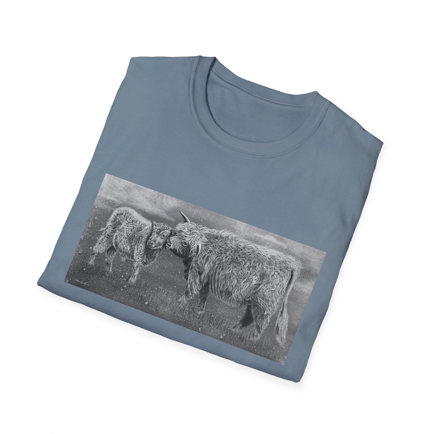 Highland Love, Highland Cow Print Unisex Softstyle T-Shirt